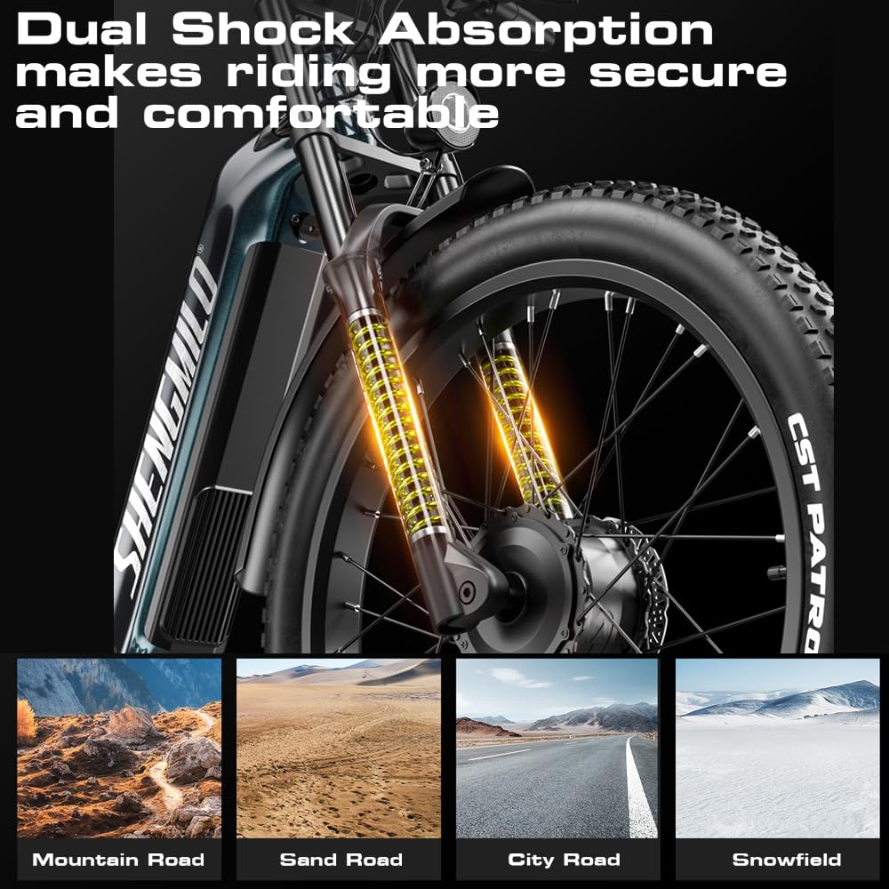 Shengmilo S700 2 x 1OOOW Ebike, telaio in alluminio a doppio motore, coppia 80 N.M × 2,26 pollici, batteria 840 WH con batteria agli ioni di litio rimovibile e cambio a 7 marce, ebike da uomo e da