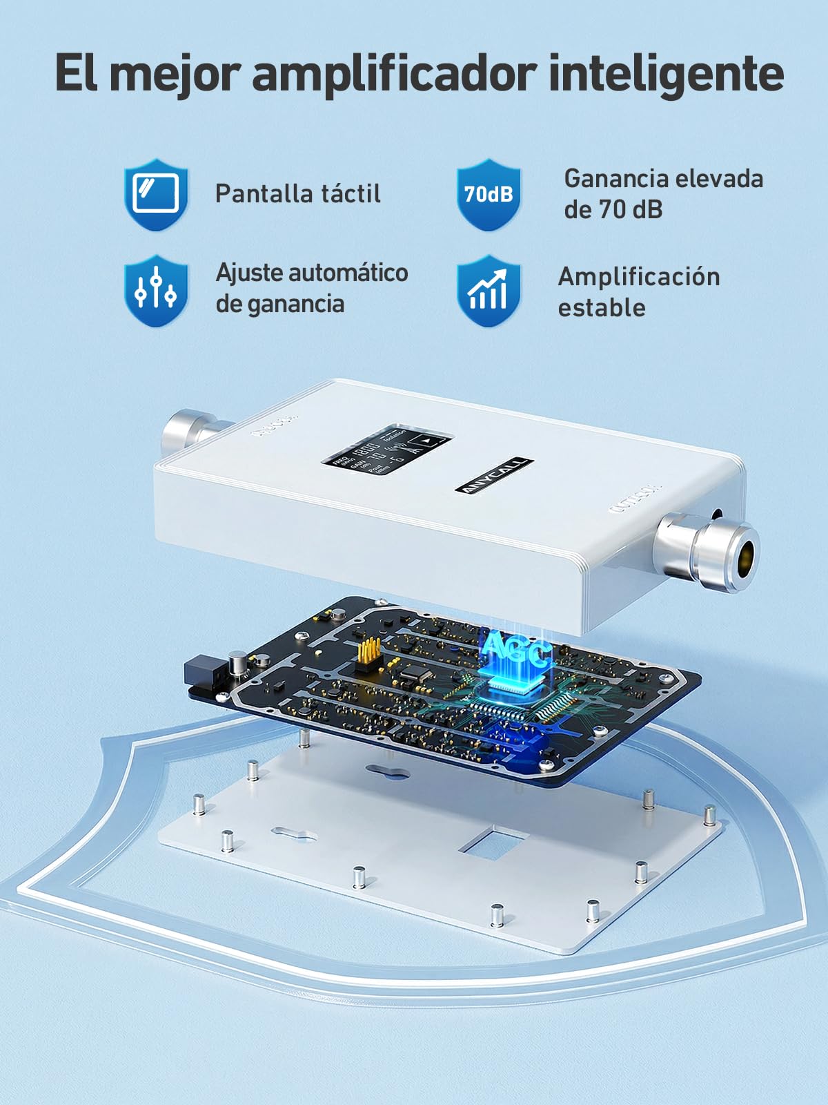 Amplificador Señal Movil para Banda 3/7, Amplificador de Cobertura Movil para Casa Oficina, 4G LTE 3G gsm Amplificador Cobertura Movil para Movistar Orange Más Yoigo, Pantalla Táctil
