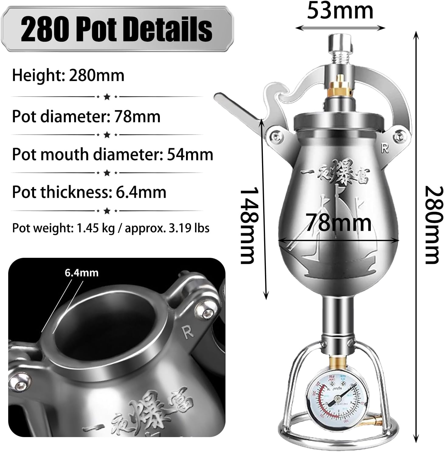 Hot Air Popcorn Machine, Chinese Popcorn Maker, High Pressure Popcorn Maker, Stainless Steel Popcorn Popper, for Home Party, Large 260ml