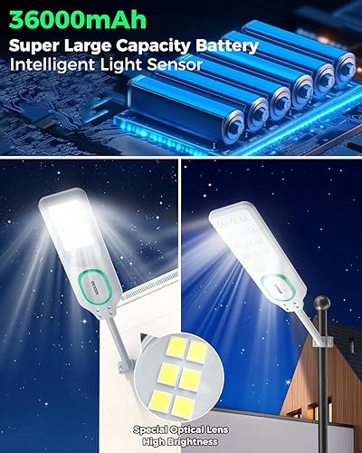 Miniatura 4 de AIKVSXER L-8500W - Farolas solares para exteriores, luz comercial de estacionamiento del atardecer al amanecer, 6500 K, impermeable, IP67, luces de