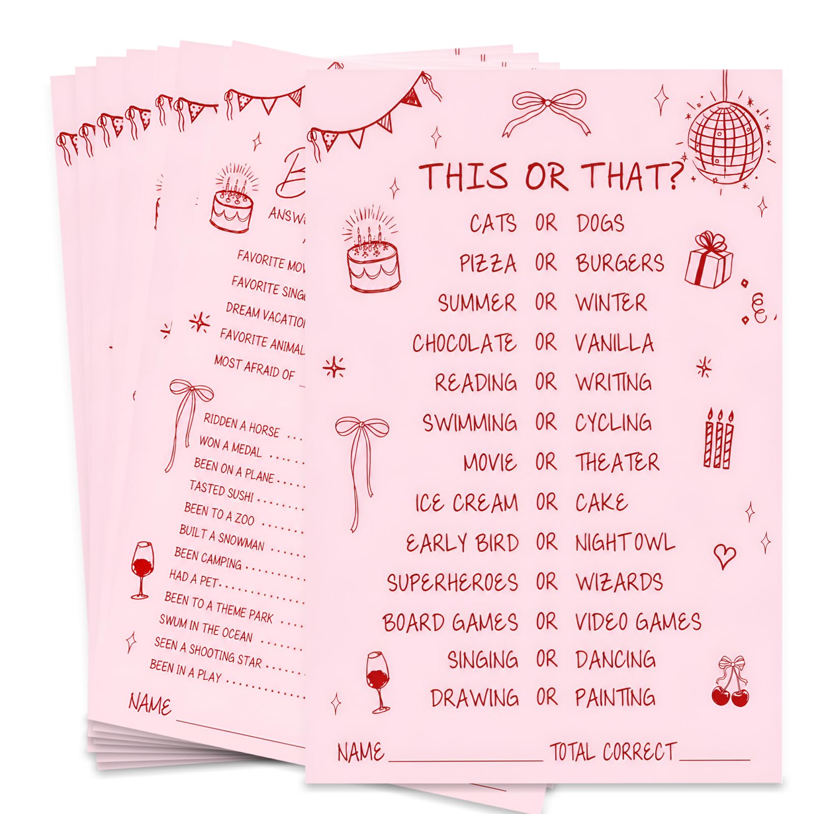 30 Pack Birthday Party Game Cards Fun Who Knows Games for Girls Night