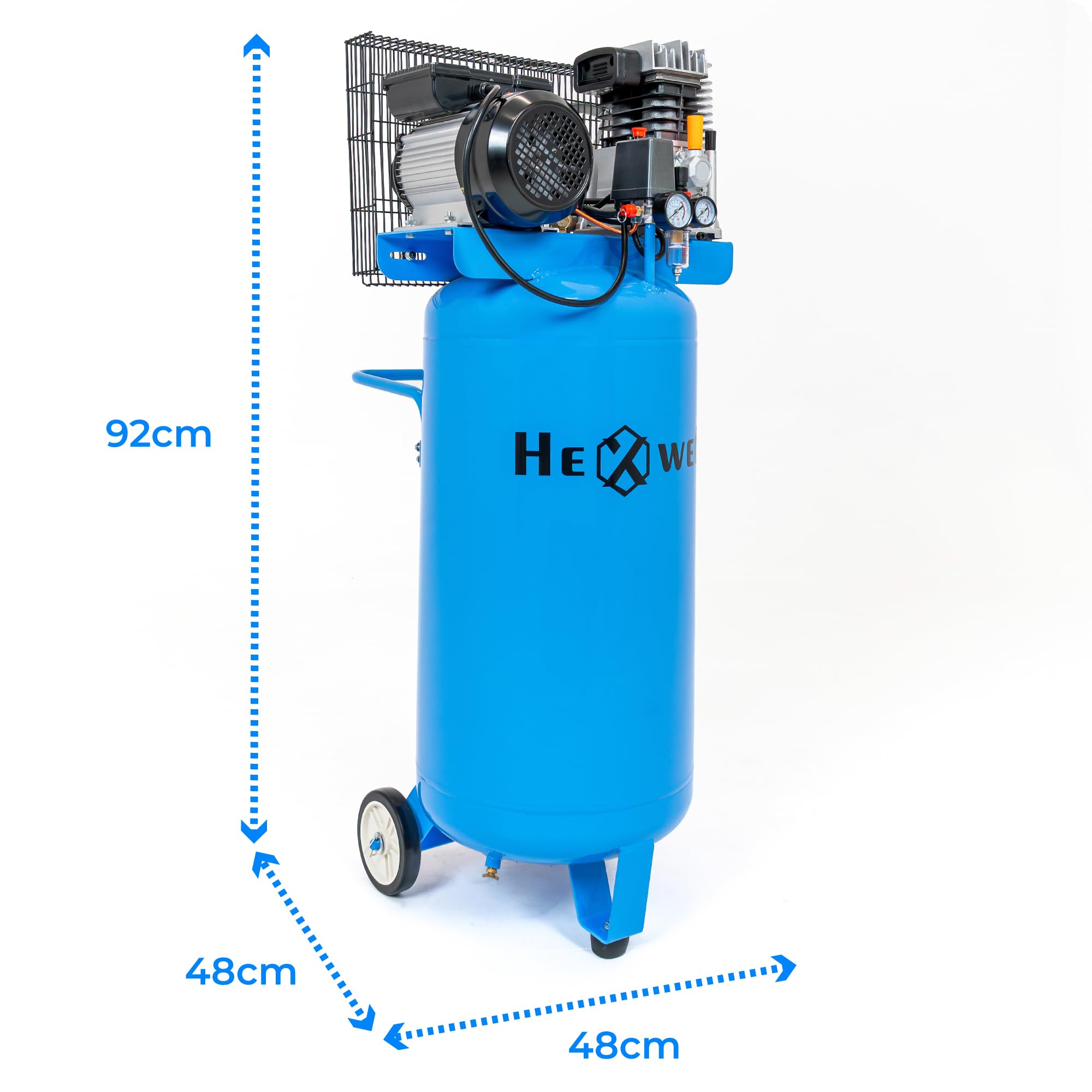 Compresor 100L, 8 Bar, 1800W/2200W/3300W, sin aceite/lubricado, 1/4", regulador, 2 salidas, manómetro, para taller, garaje, neumáticos y pintura (KP-100L)