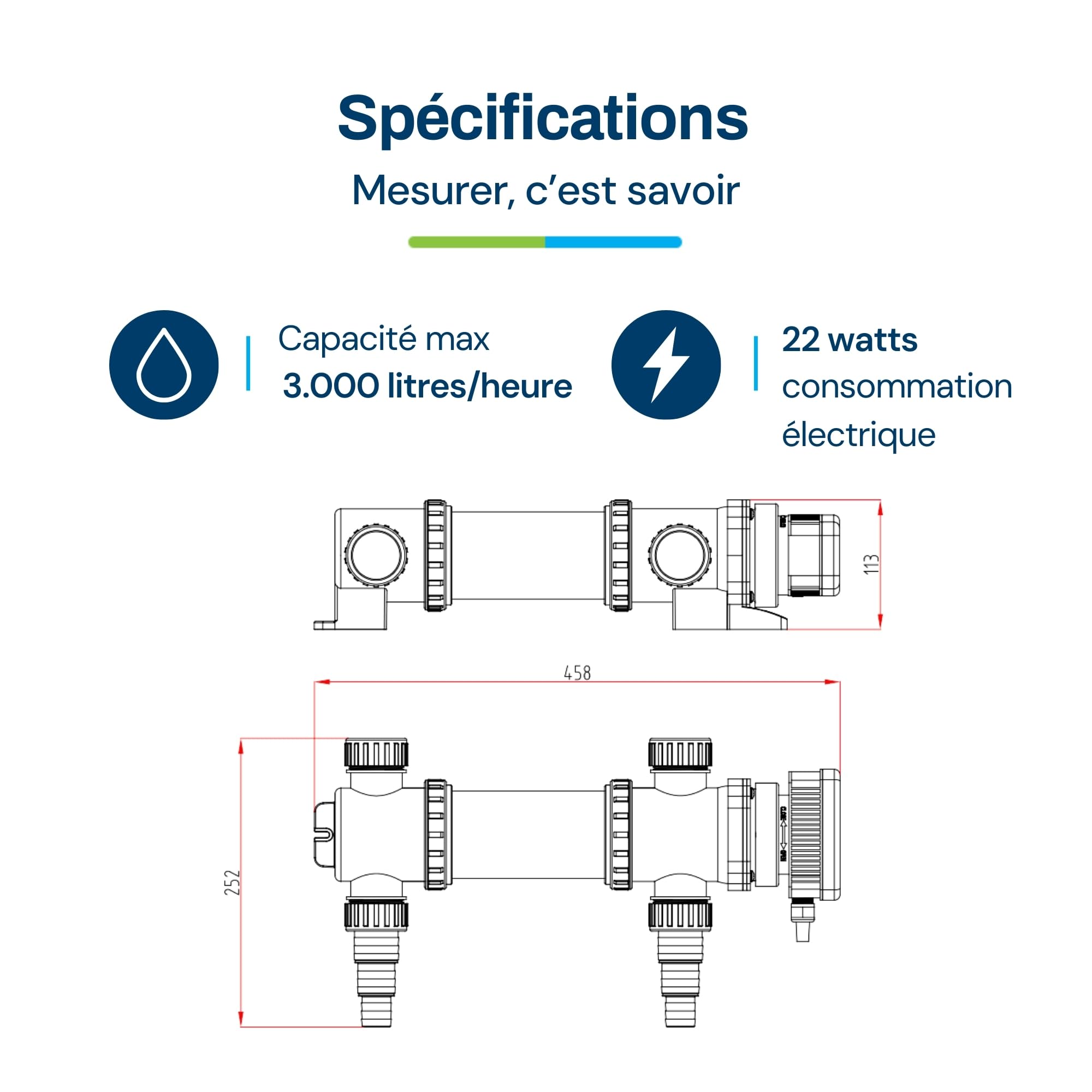 BluClear 18W UV-c Stérilisateur de Bassin, Clarificateur Lampe Anti-algues Robuste