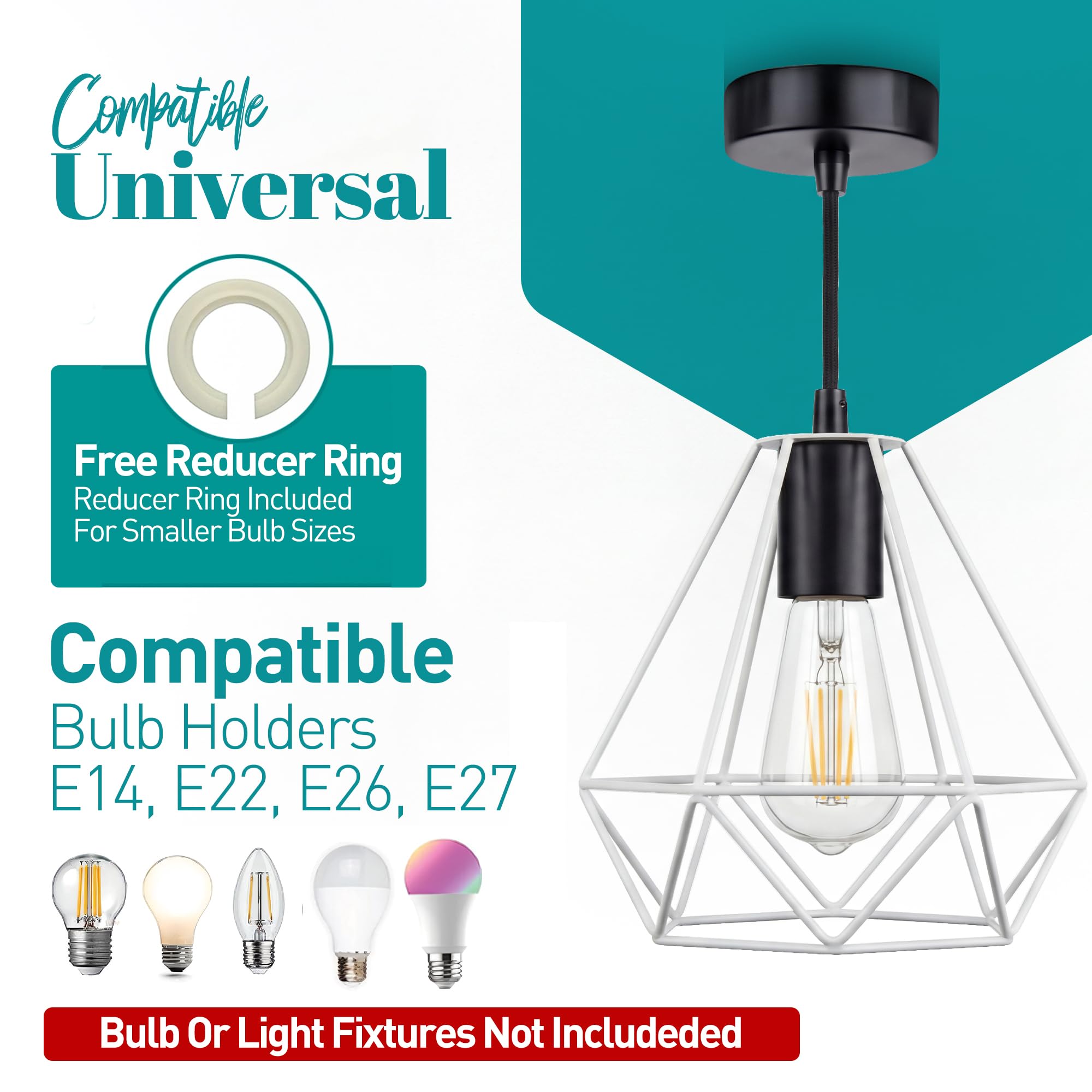 Giggi Lampada A Sospensione In Stile Industriale – Paralume A Gabbia In Metallo Bianco Con Anello Riduttore – Per Interni - 3