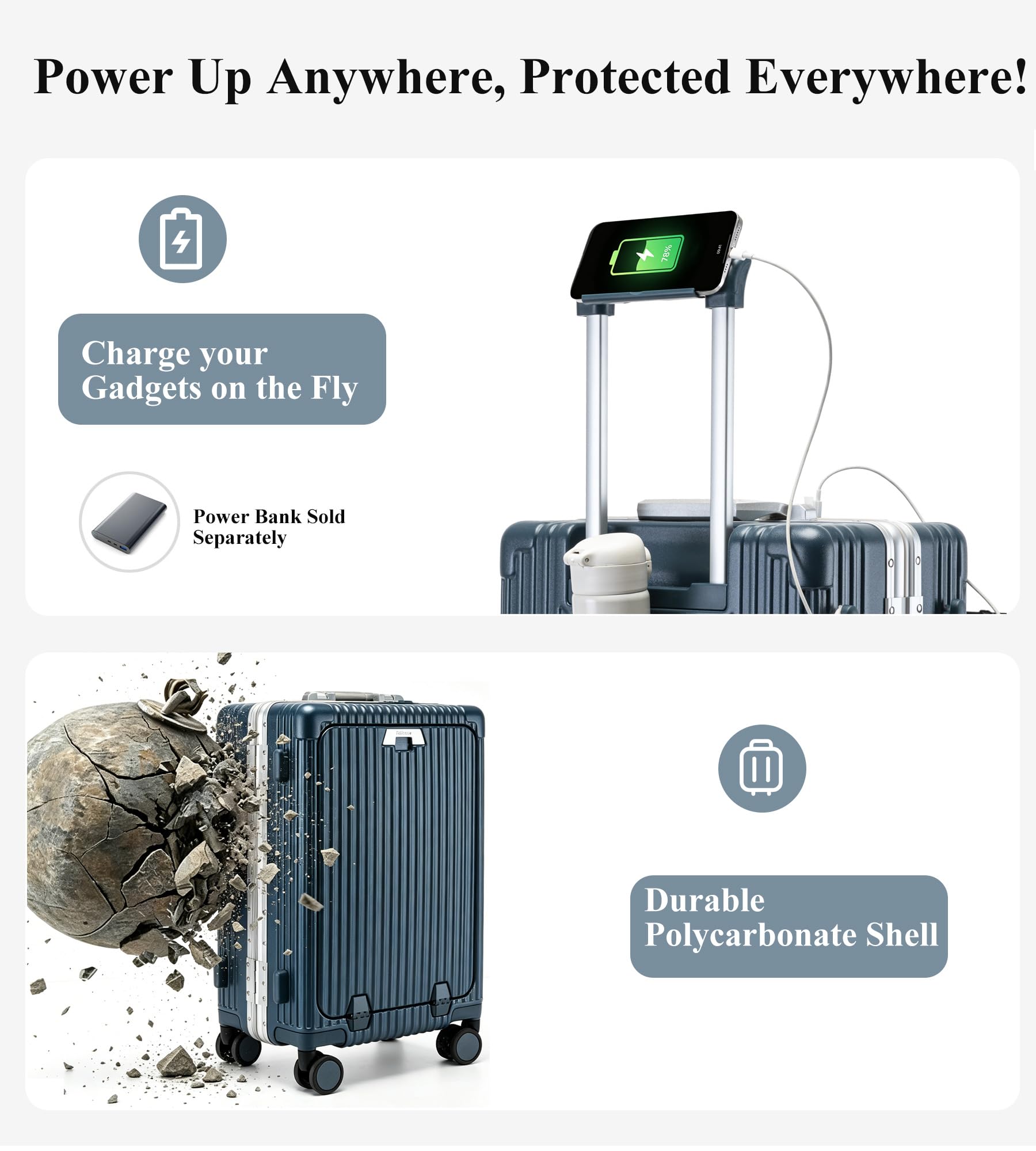 feilario Valigia con telaio in alluminio e guscio rigido in policarbonato, 50,8 x 38,1 x 22,9 cm, approvata dalle compagnie aeree, serratura TSA integrata, con portabicchieri, porta USB, supporto per
