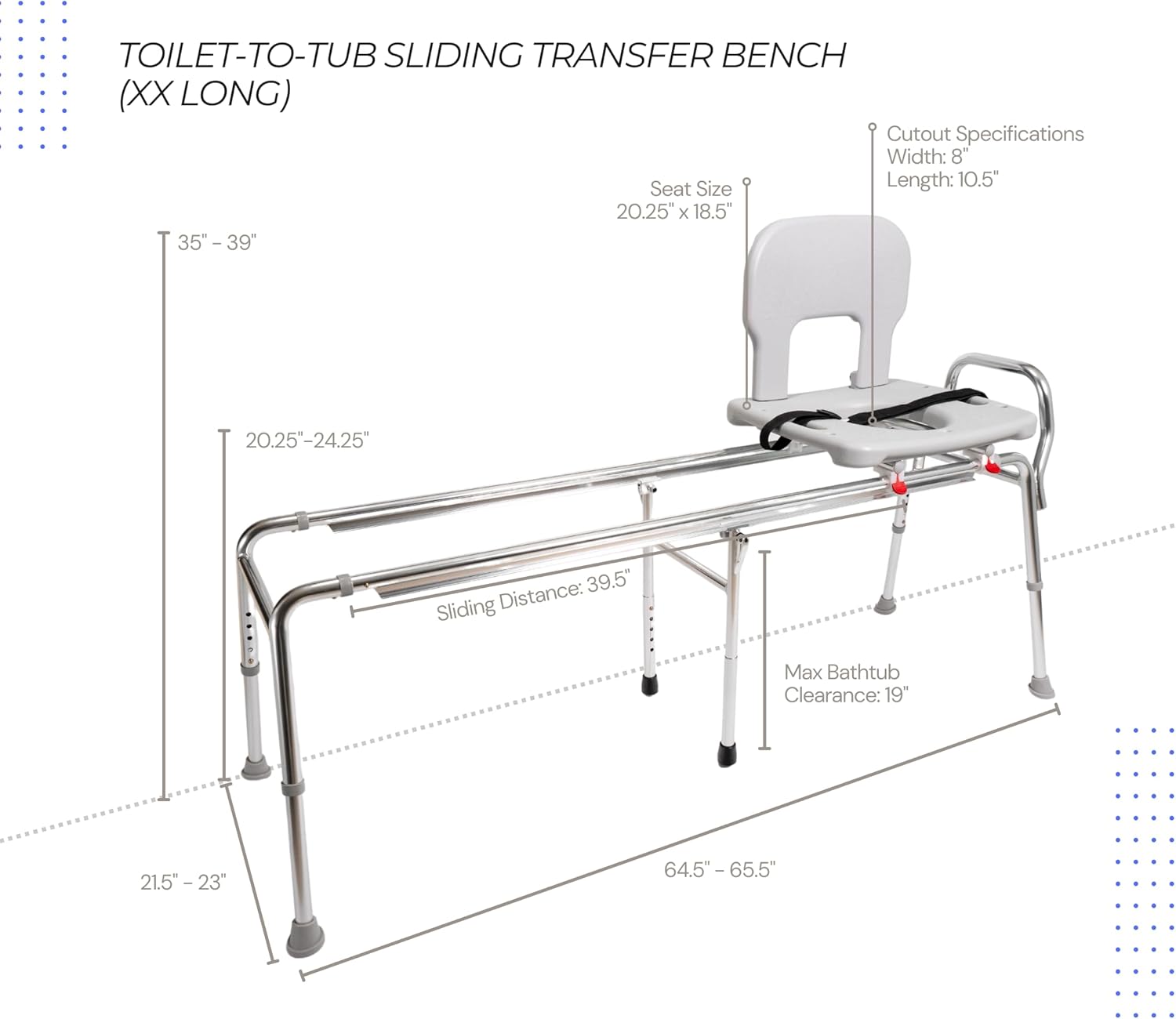 Eagle Health Supplies Toilet-to-Tub Transfer Bench with Cut Out Seat, FSA/HSA Eligible Sliding Shower Chair for Elderly and Disabled, Height Adjustable Shower Seats for Adults Inside Shower, 77993