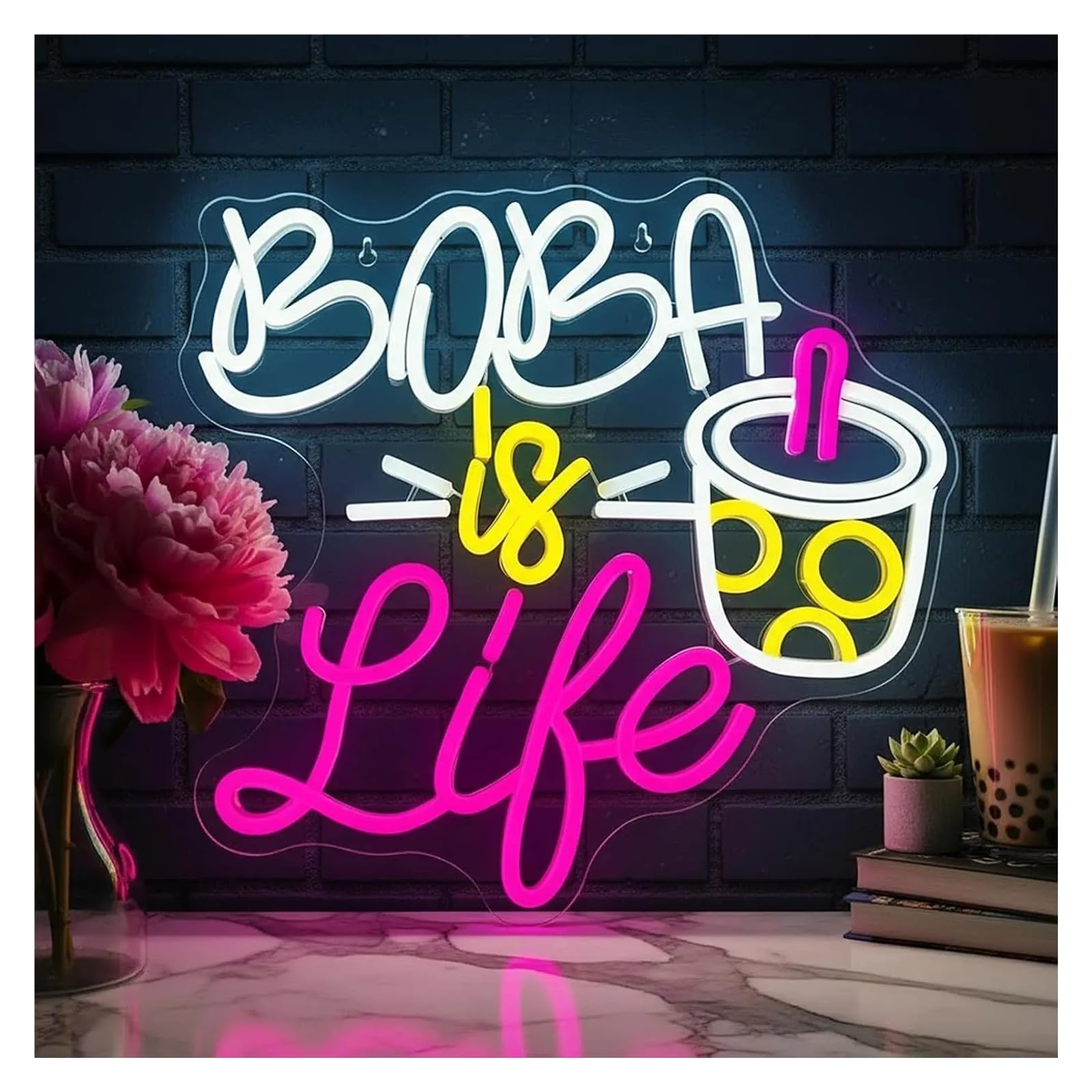 Xenite One Color Hanging Art Neon Signs Bubble Tea Is Life Neon Sign Usb Led Light For Milk Shop Dessert Bar Bedroom Decorations Boba Lovers 46X43cm