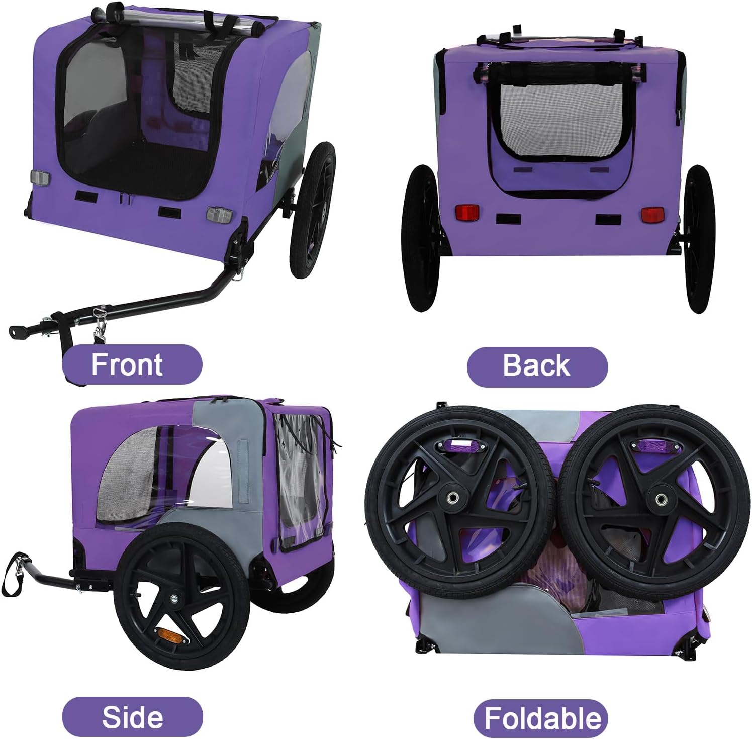 Universal Dog Bike Trailer Cargo, Pet Carrier with Quick Release Wheels for Small Medium Dogs 66lb, Foldable Bike Wagon with Internal Leash, Lightweight Bicycle Cart for Camping, Jogging