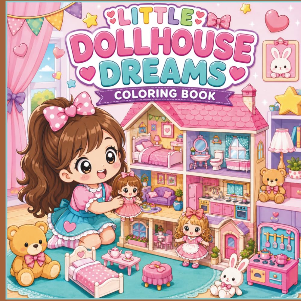 Little Dollhouse Dreams Coloring Book: Cute Cozy Dollhouse Adventures for Kids and teens | Adorable Chibi Rooms, Playtime, and Creative Fun