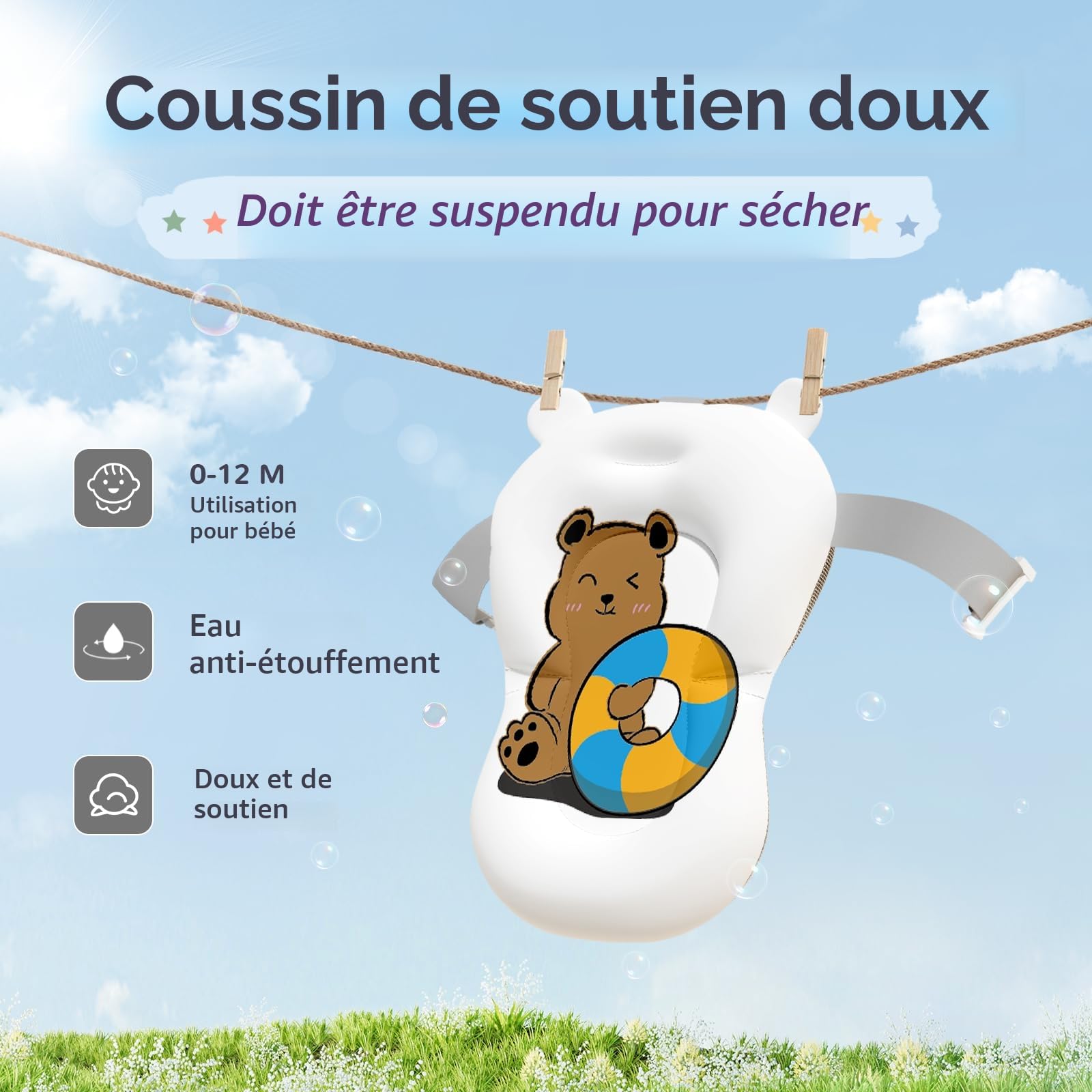 COOSEYA Baignoire Pliable Bébé 0-18 Mois avec Coussin Doux, Gris