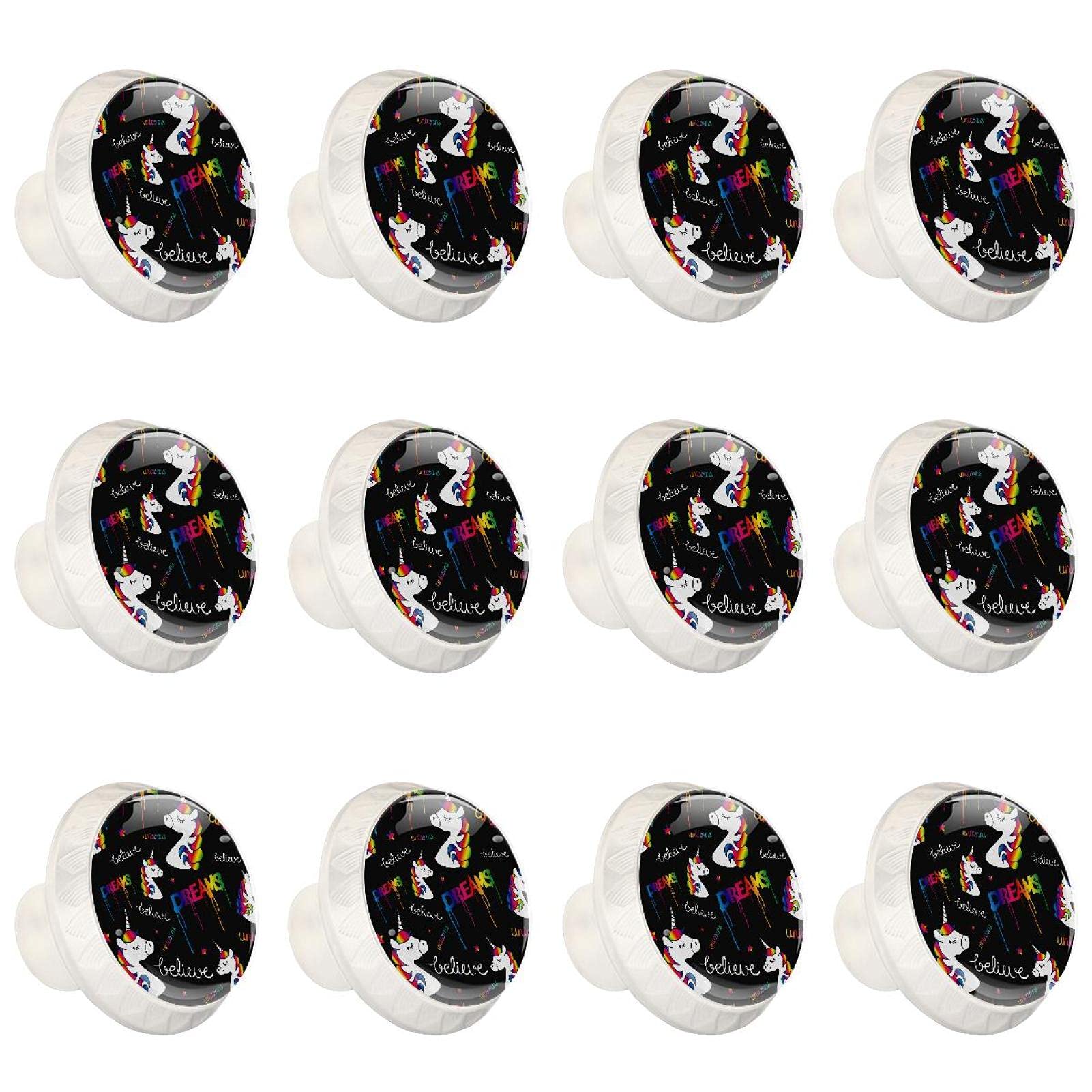 Boutons d'armoires de cuisine licorne bouton rond noir pour tiroir de commode x12