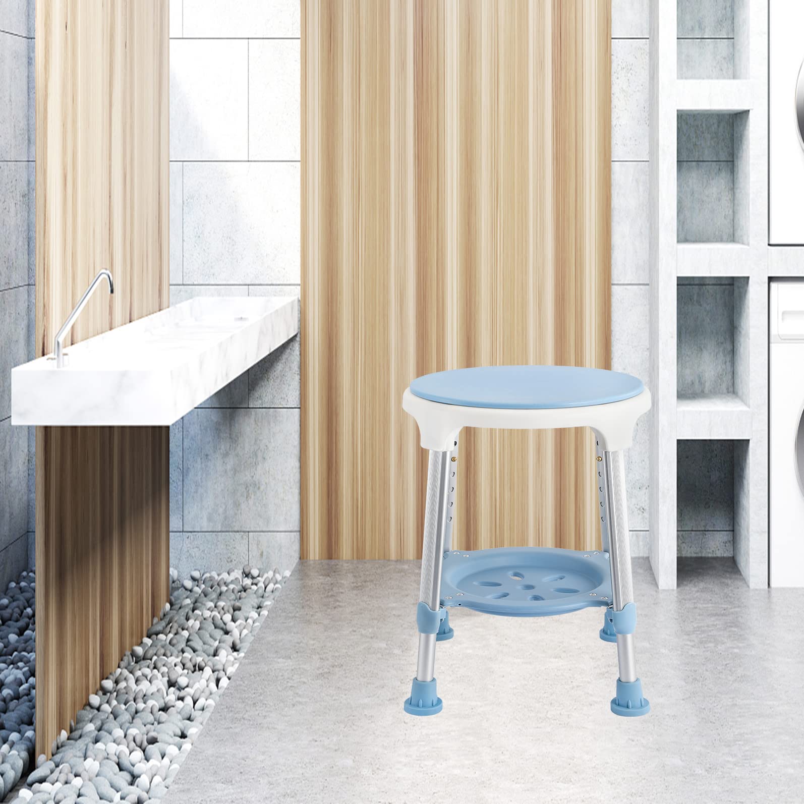 Aufun Taburete de Ducha，Silla Redonda giratoria de 360 Grados, para Personas Mayores Ajustable en Altura, Taburete de baño Antideslizante de 150 kg para Personas Mayores, Mujeres Embarazadas
