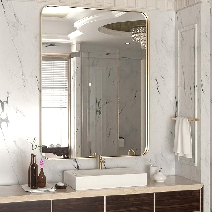 Gold Bathroom Mirror, 16x24 Inch Stainless Steel Frame