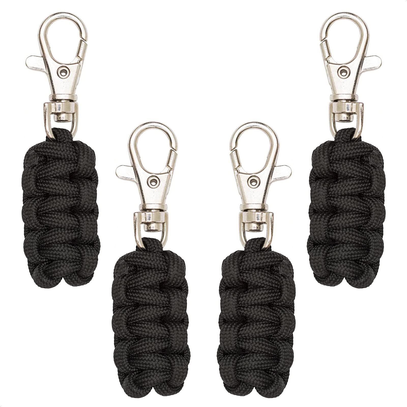 Lagarto Paracord Zipper Pulls 4 Pack Black | Metal Hook Thin Enough to Attach to Almost Any Zipper