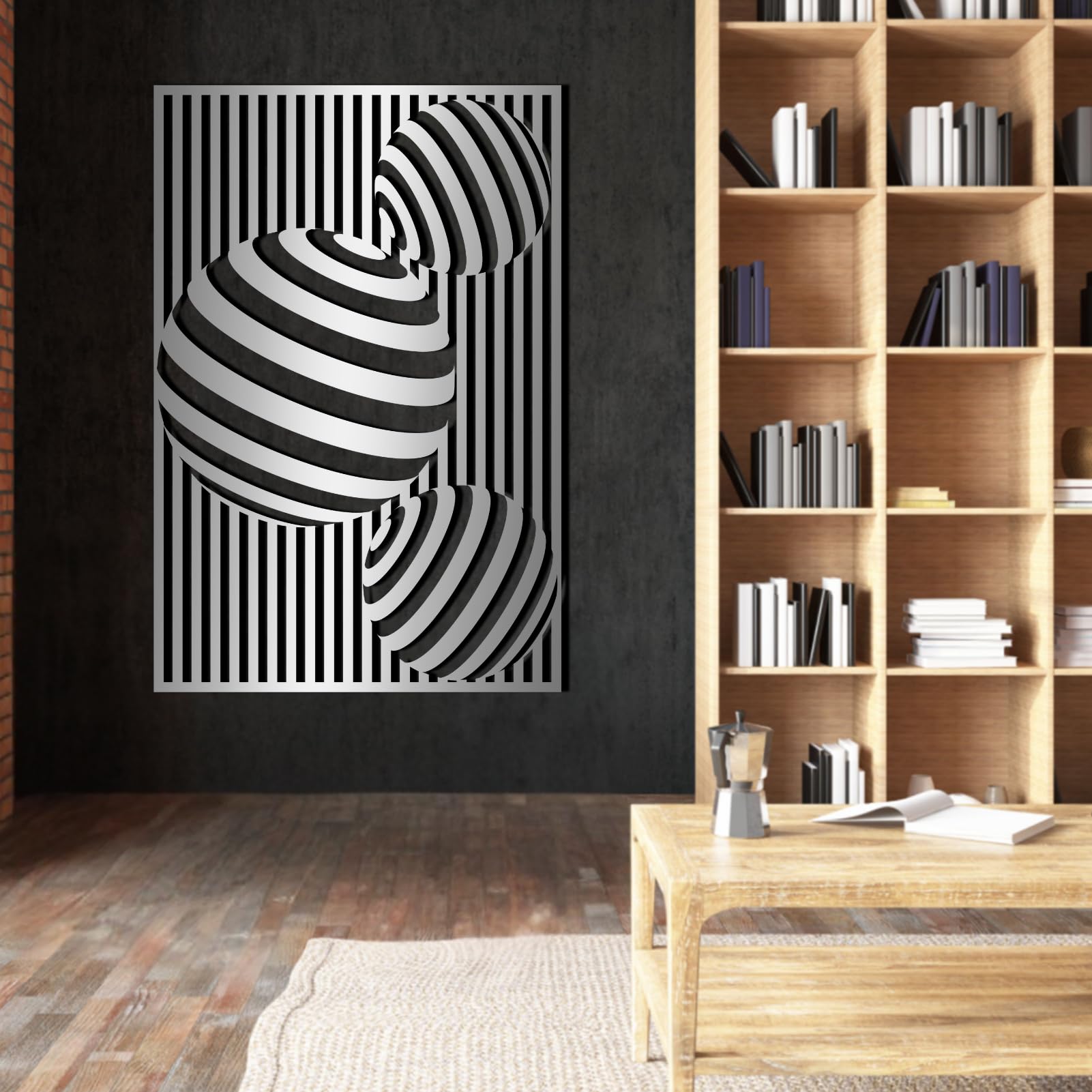 Metalowa, czarna, iluzoryczna spiralna sztuka ścienna, metalowa, geometryczna, abstrakcyjna dekoracja ścienna do domu, iluzoryczna spiralna sztuka dekoracyjna, nowoczesna rzeźba do salonu, p