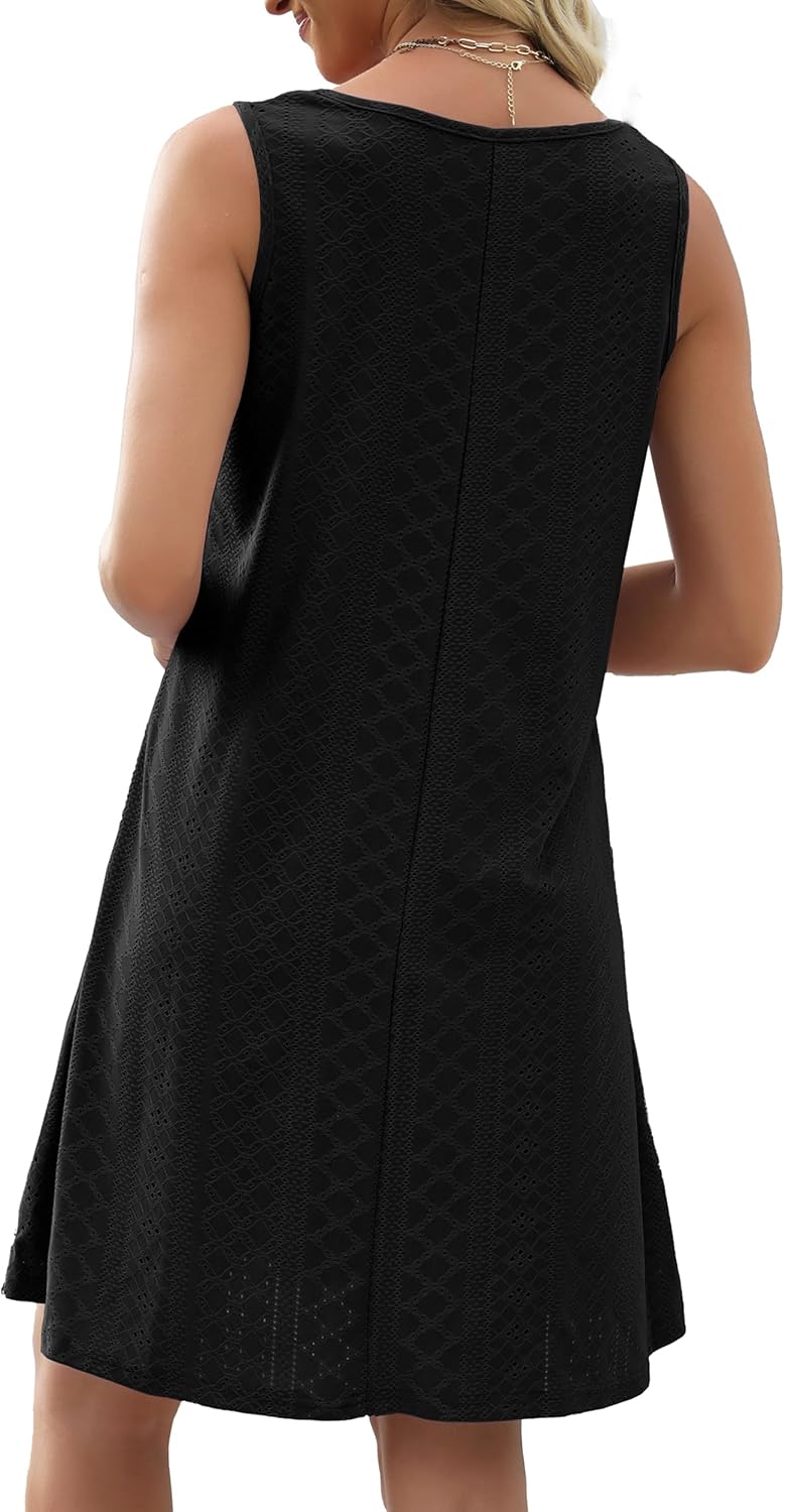 Swimsuit Coverup Summer Dresses for Women Eyelet Casual Loose Sleeveless Sundress with Pockets - Image 9
