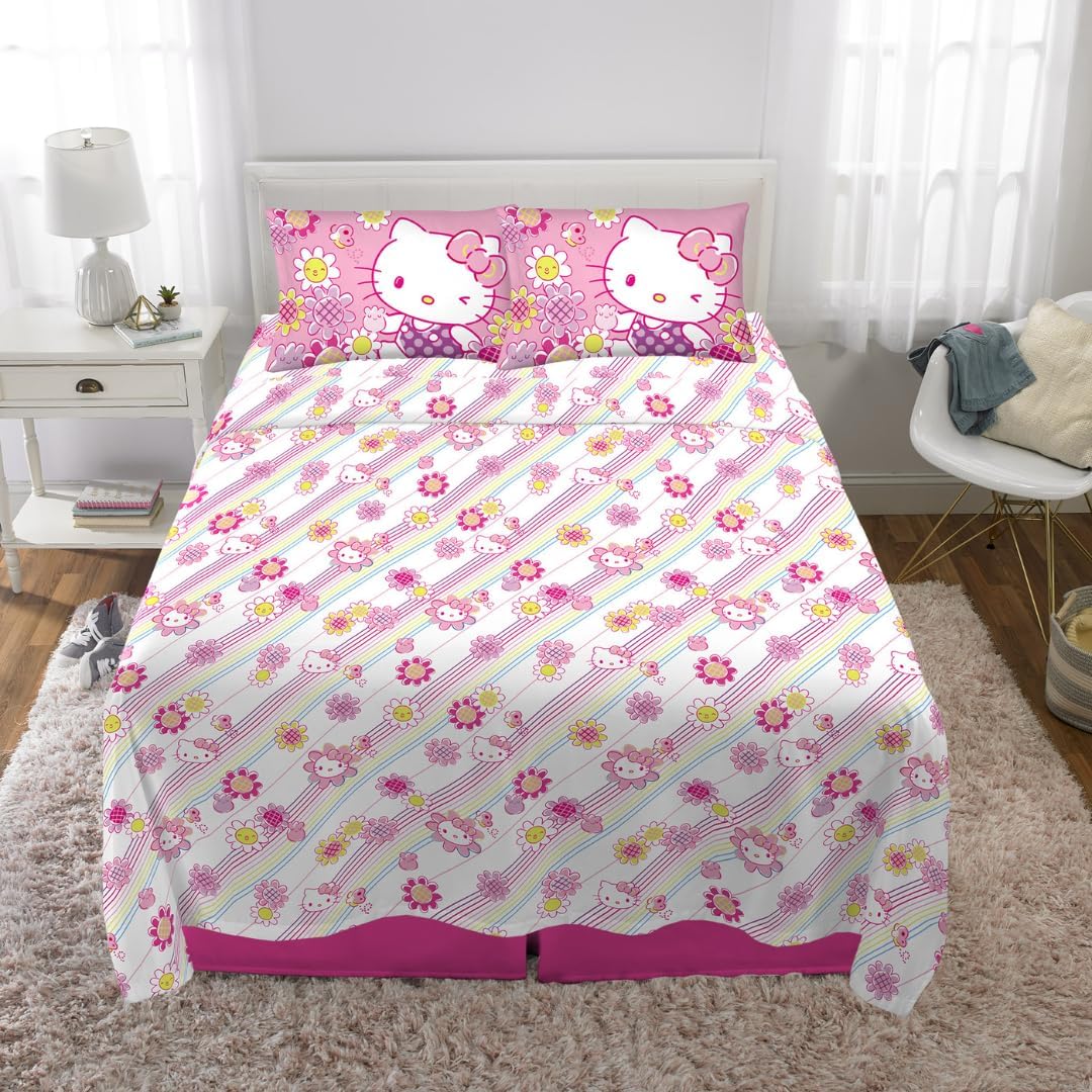 Hello Kitty Bedding Super Soft Microfiber Sheet Set, Queen, Hello Kitty, (Officially Licensed Product) By Franco
