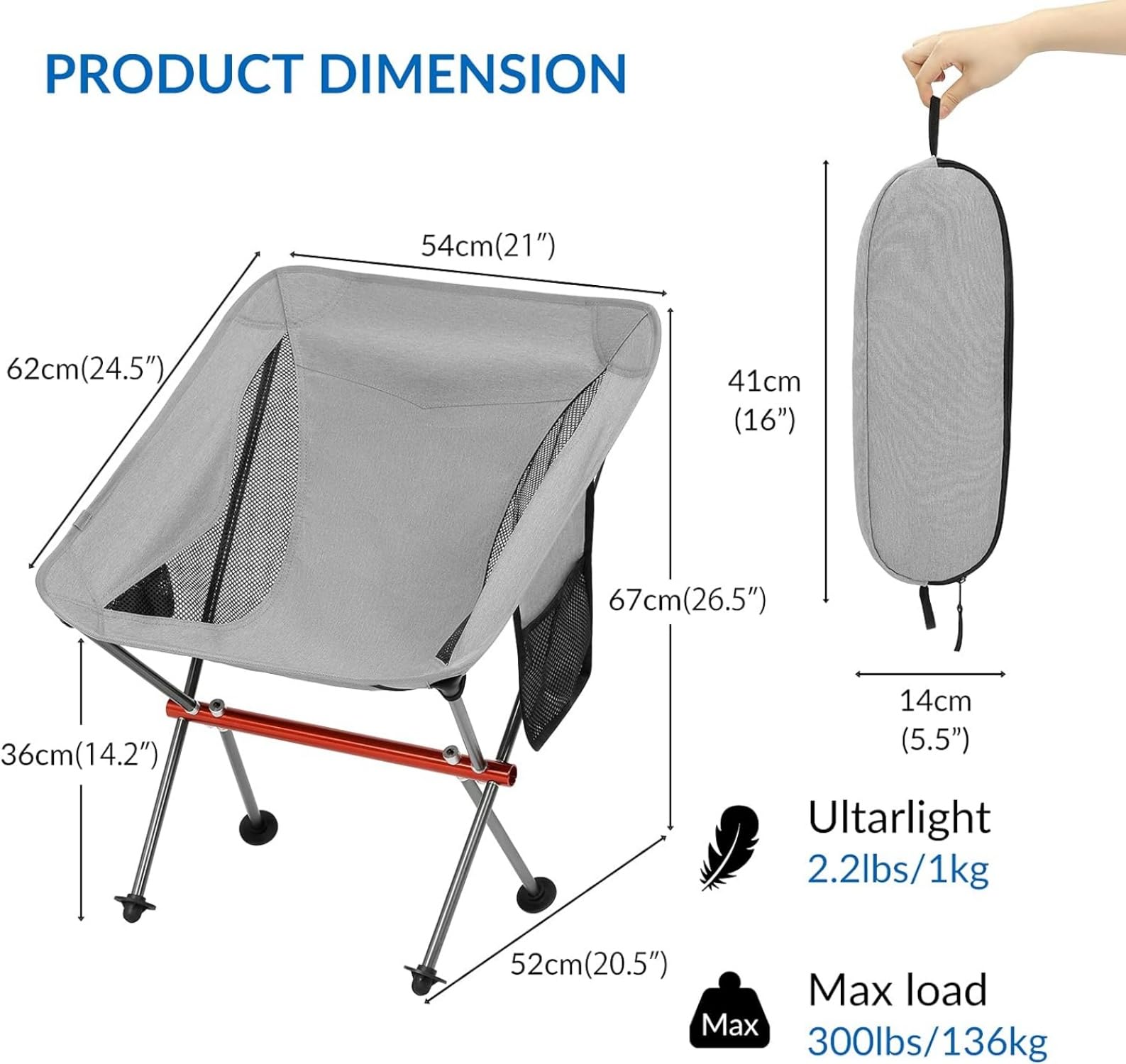 YWHWXB New Portable Folding Camping Chair,Full-Aluminum Frame,Compact and Portable with Carry Bag for Hiking Festival Travel Beach Fishing Backpacking(Gray-Style 1) - Image 3