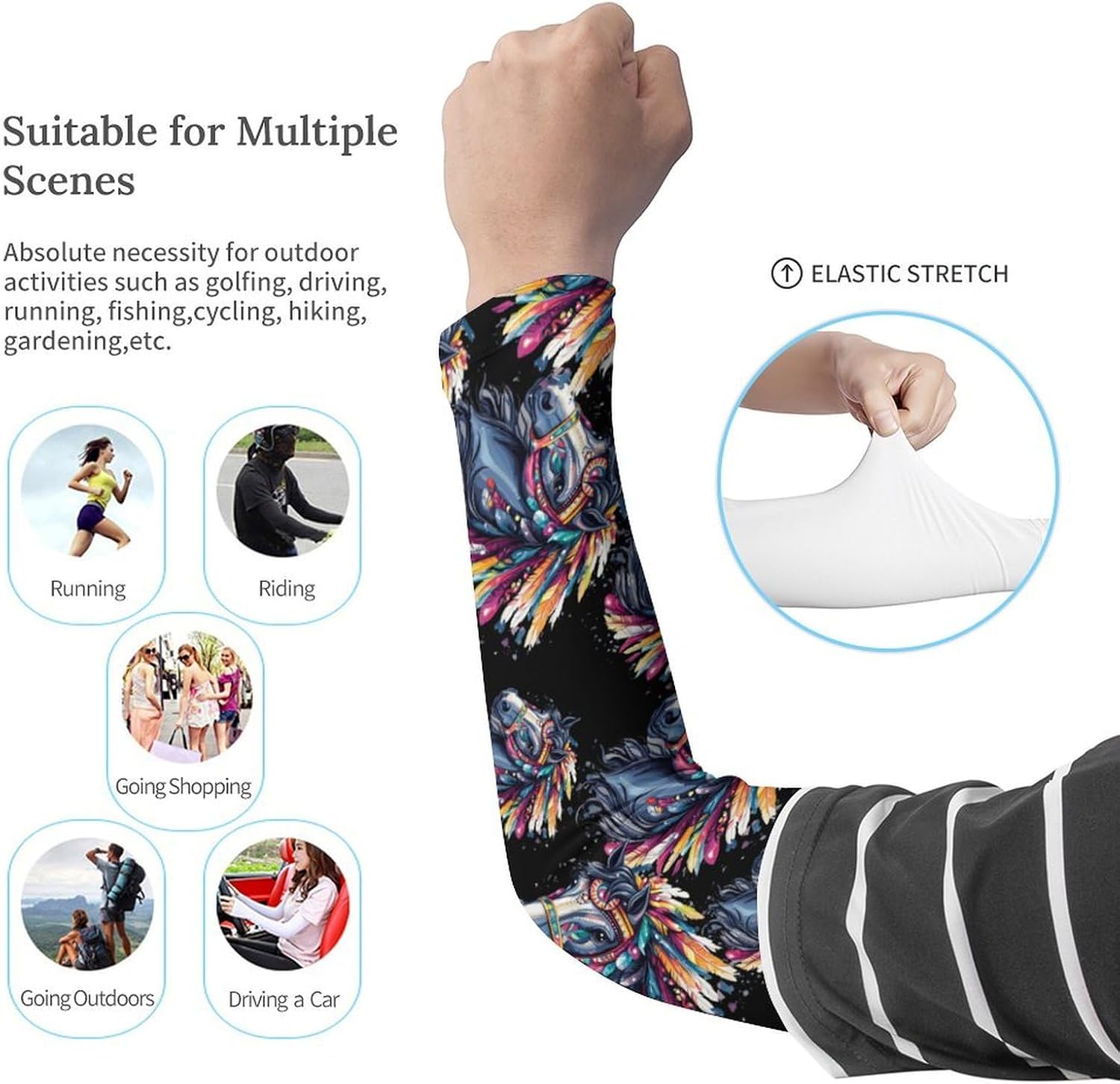 Horse Riding Native US Indian Arm Sleeves Sun Protection Sleeves Sports Cooling Arm Compression Sleeve for Men Women