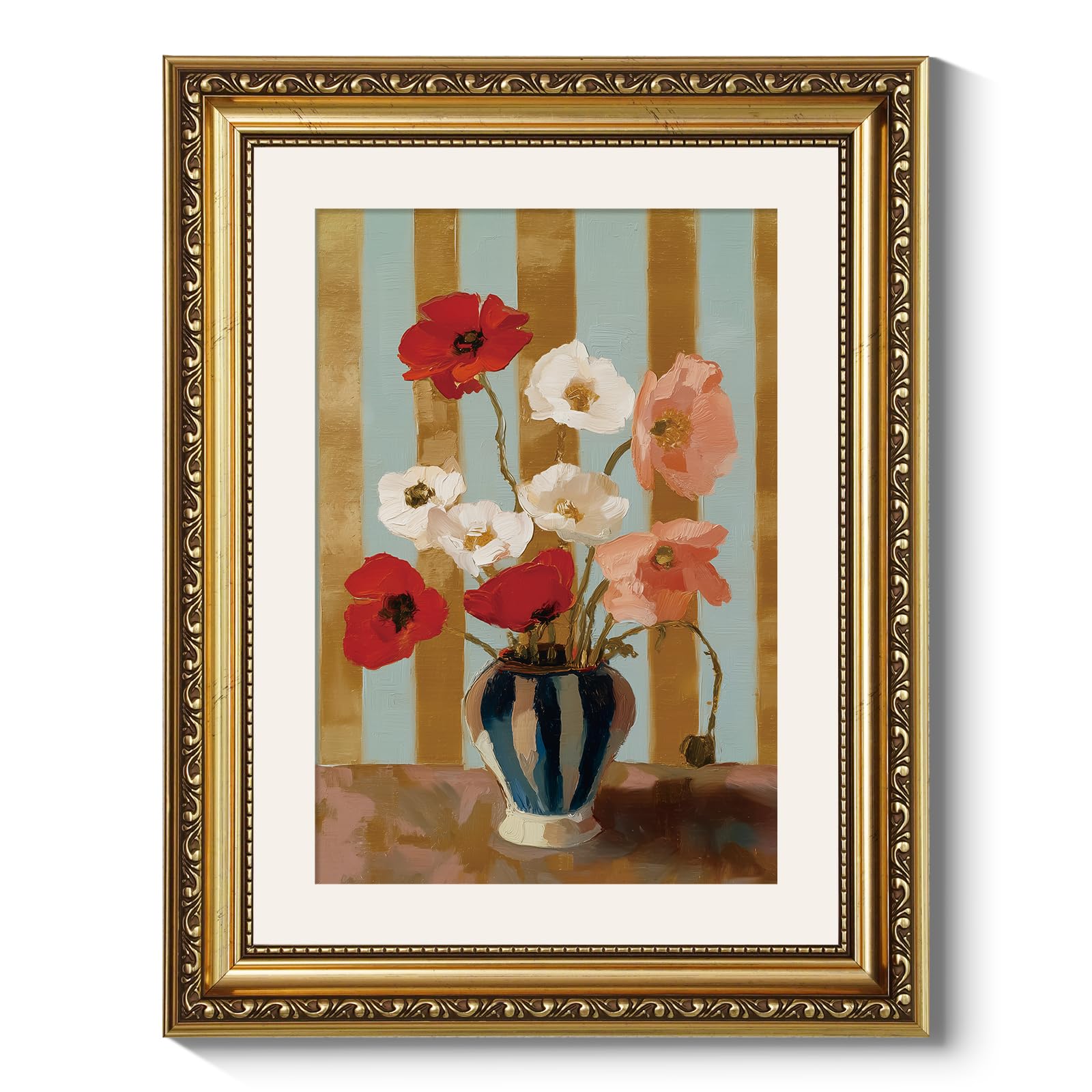 ARPEOTCY Vintage Gold Framed Wall Art for Living Room, 11x14 Inch Red Poppy Flower Wall Art, Floral Oil Painting Print, Classic Still Life Canvas Picture for Bedroom, Bathroom, or Entryway Home Decor