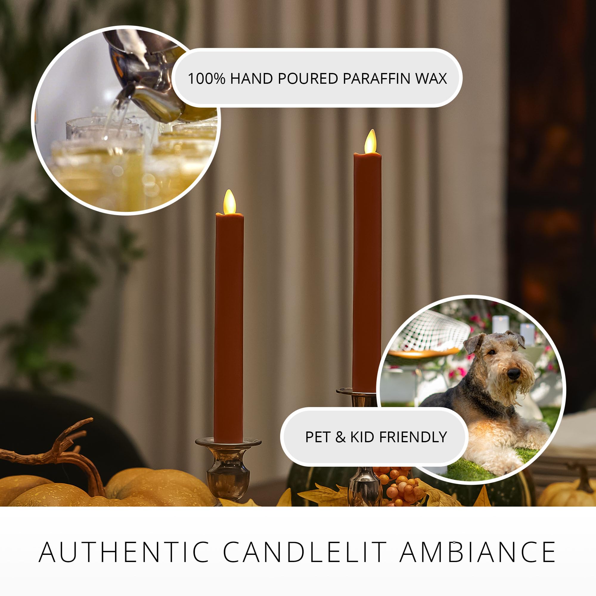 Luminara Set Of 2 Flameless Taper Candles – Moving Flame LED Candles, Unscented, 9.75"