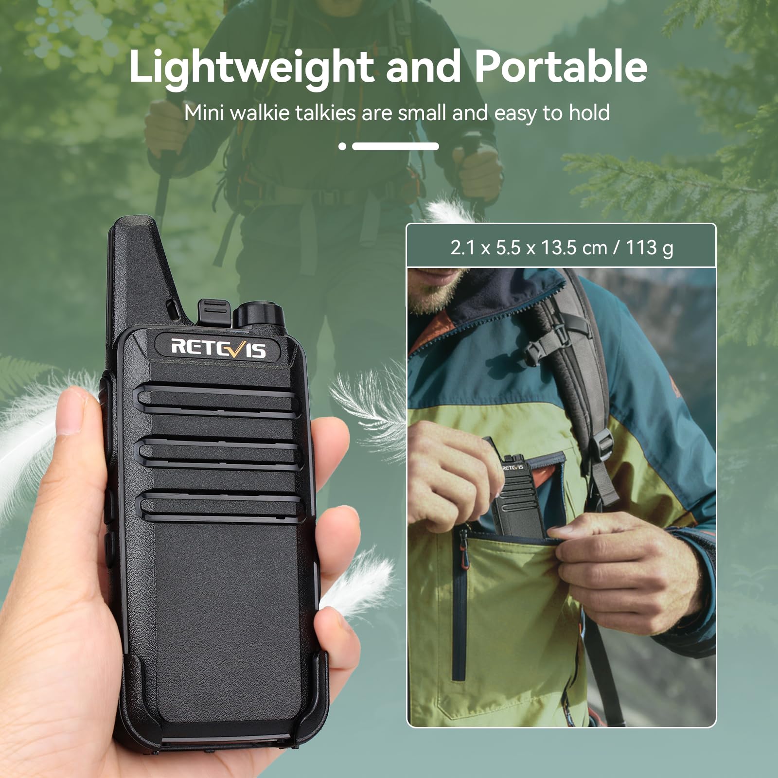 Retevis RT622 Walkie-Talkie PMR446 Radio Portatile Ricaricabile VOX ABS Nero 1 Paio