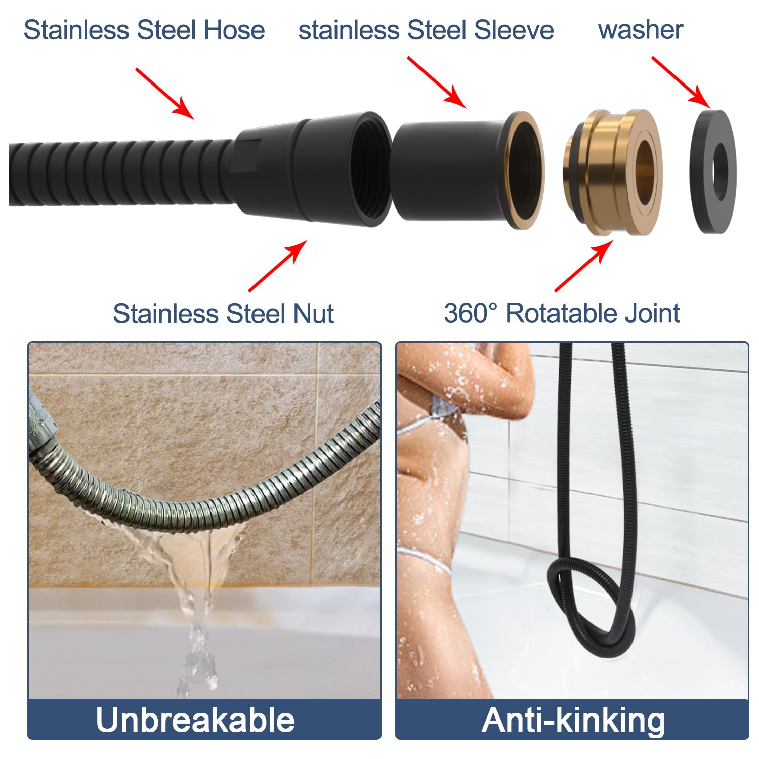 Delnet Solid Brass Handheld Shower Head, Arc Design High Pressure Hand Shower - Image 3