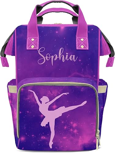 Mochila de pañales Rainbow Ballerina con nombre, bolsa multifunción de gran capacidad para mamá, papá, unisex, niño y niña, Diseño 3, Personalizado
