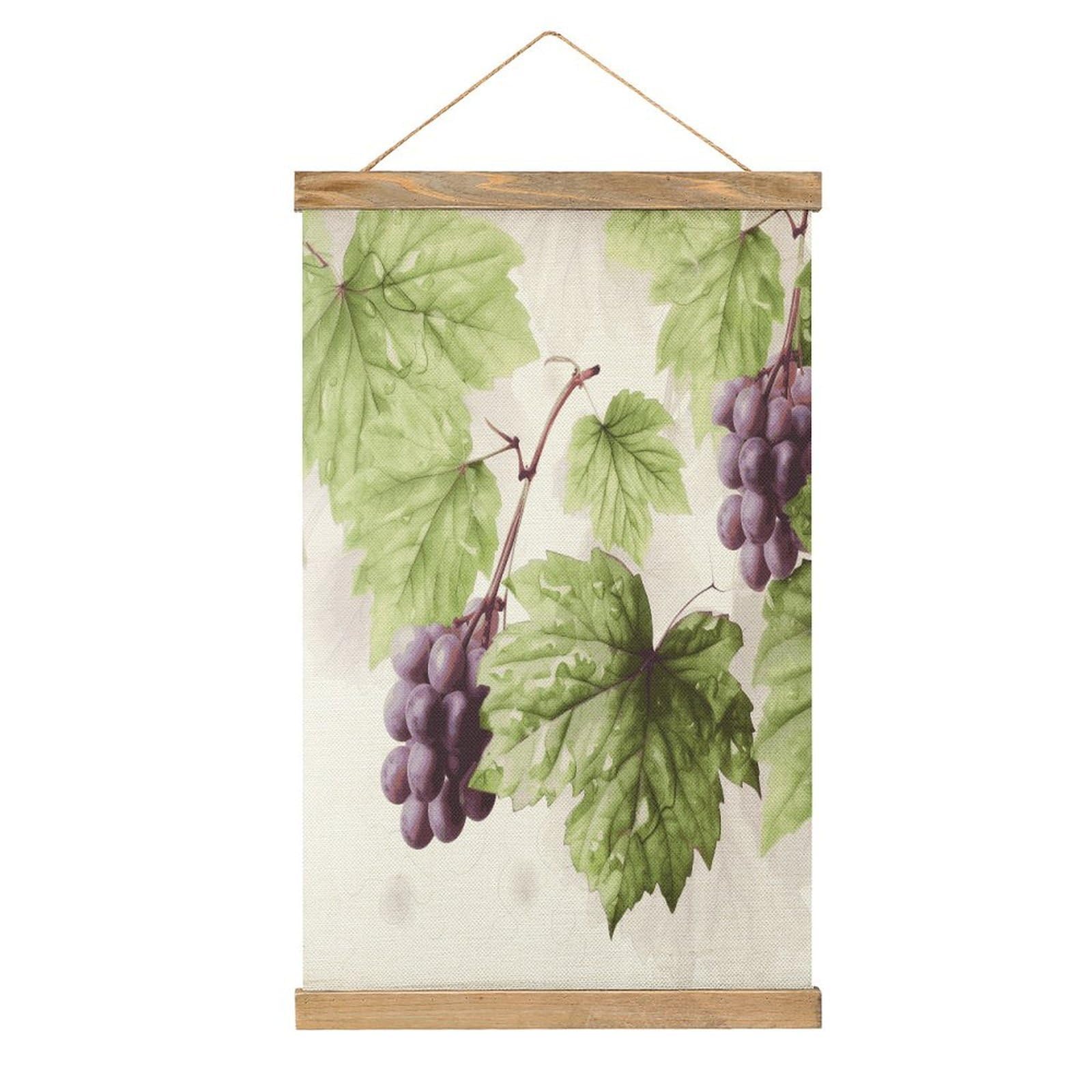 JTREHY Beautiful Grape Leaves Linen Hanging Painting Vintage Poster Wall Art Prints Personality Style Wall Hanging Poster for Living Room Office Bedroom Decor Frame 13.2 X 20.47 Inch