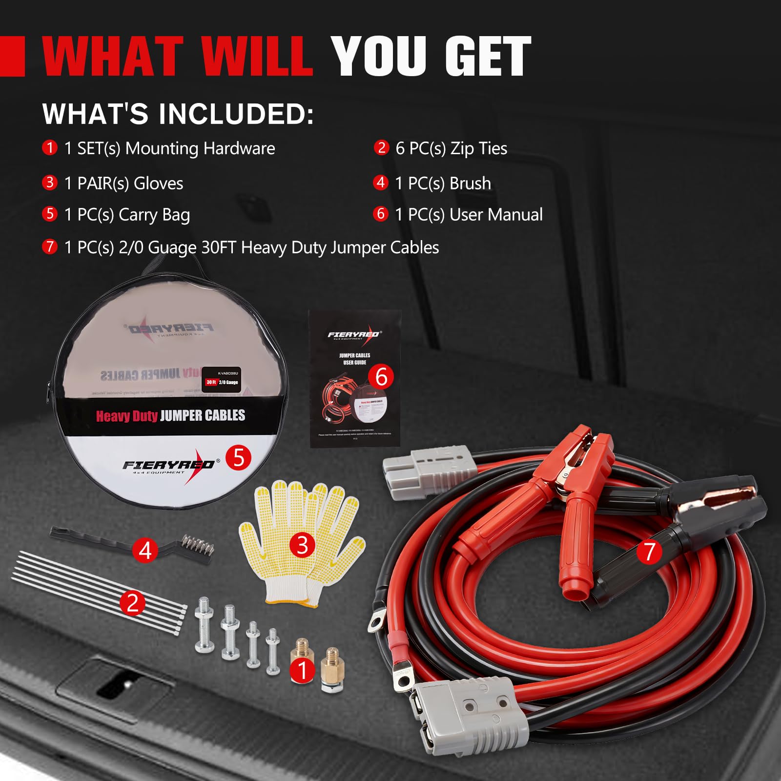 FIERYRED Cavi jumper a connessione rapida, calibro 2/0, 1500 A, resistenti con borsa da viaggio, cavo di avviamento per batteria resistente, per camion, camion diesel, SUV e auto