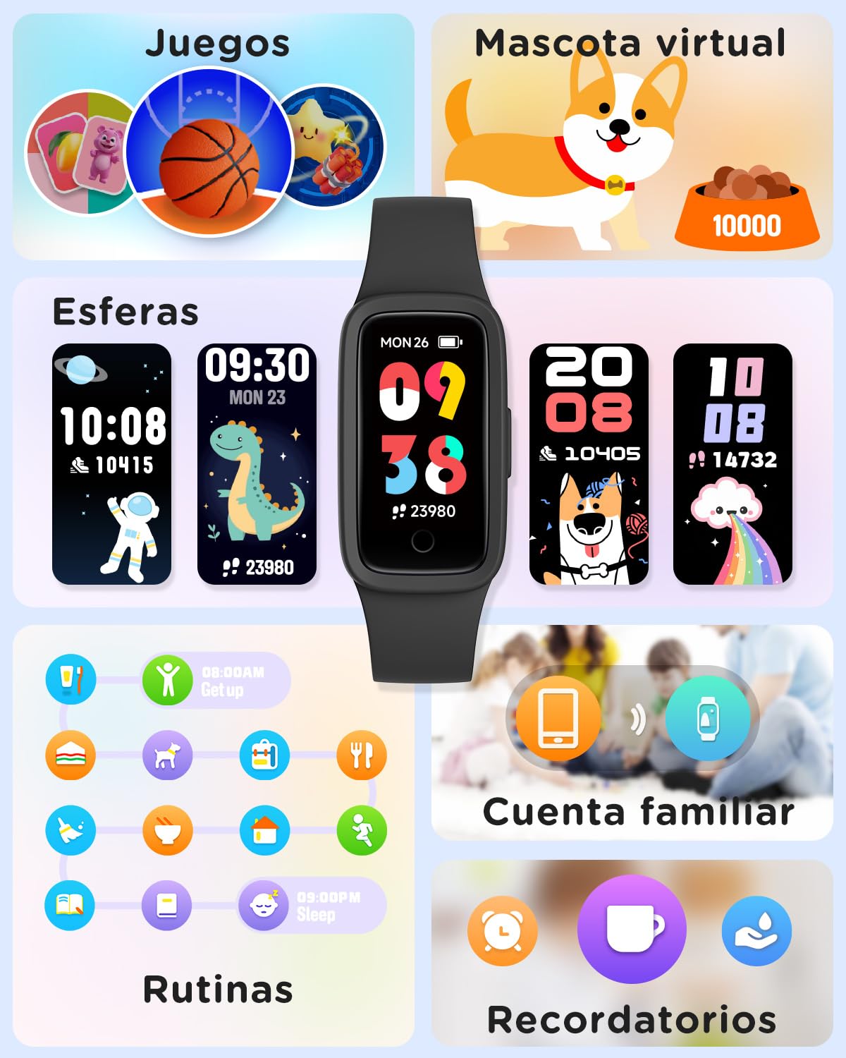 BIGGERFIVE Vigor 3 Pulsera de Actividad para Niños, Reloj Inteligente con Pantalla AMOLED, Impermeable 3ATM, Monitor Ritmo Cardíaco y Sueño, Negro