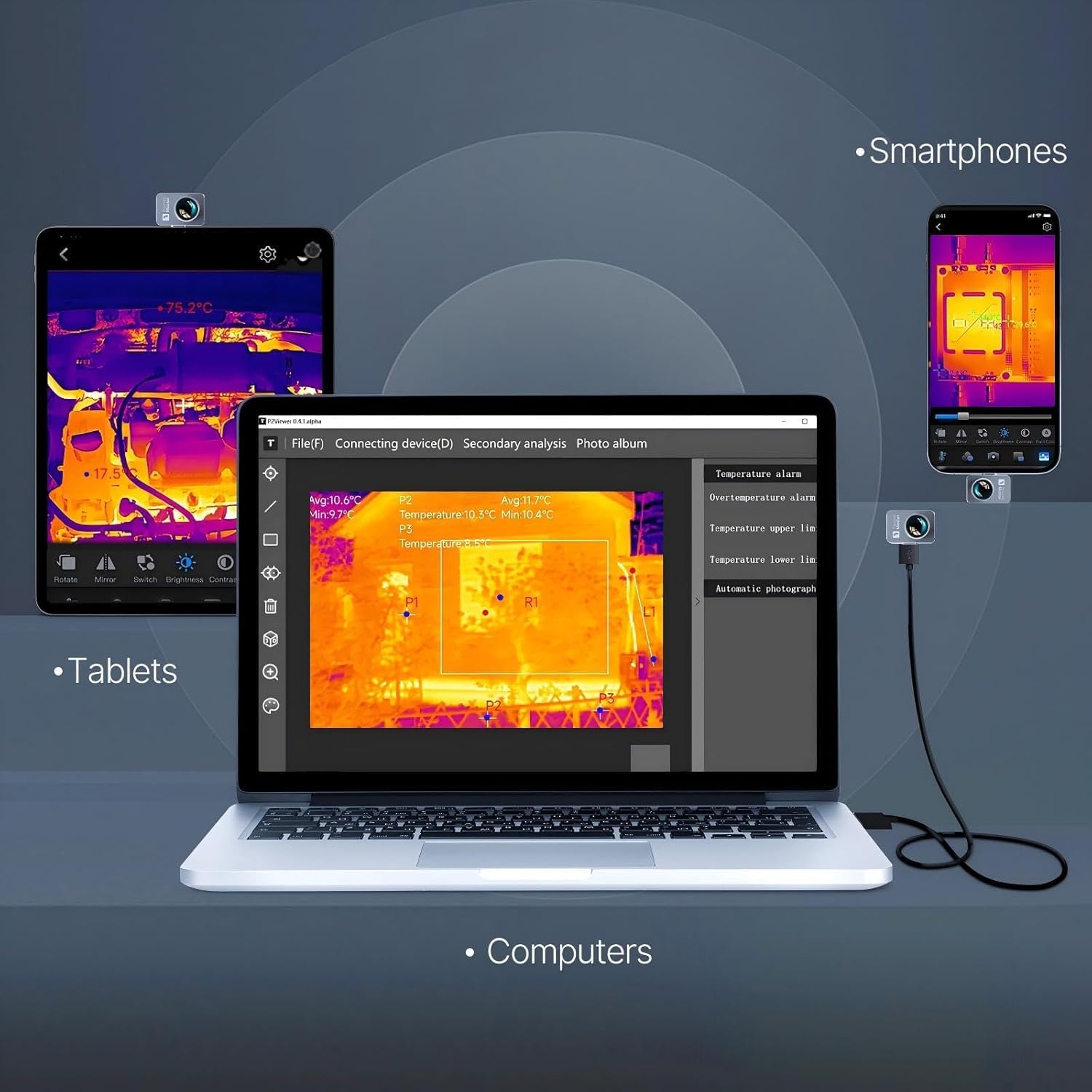 Thermal Master Wärmebildkamera Android P2 Pro Infrarot Kamera mit Makroobjektiv Wärmekamera 256x192 Super IR Auflösung 512x384, 1112°F Tempmessung 15x Zoom Kleinste Thermokamera 9g (Android Silber)