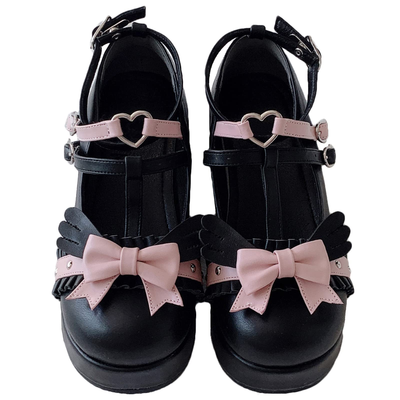 BYOMIGY Mary Jane Shoes Women Goth Platform Heels Chunky Heel Pumps with Ankle Strap Wedge Heels for Women