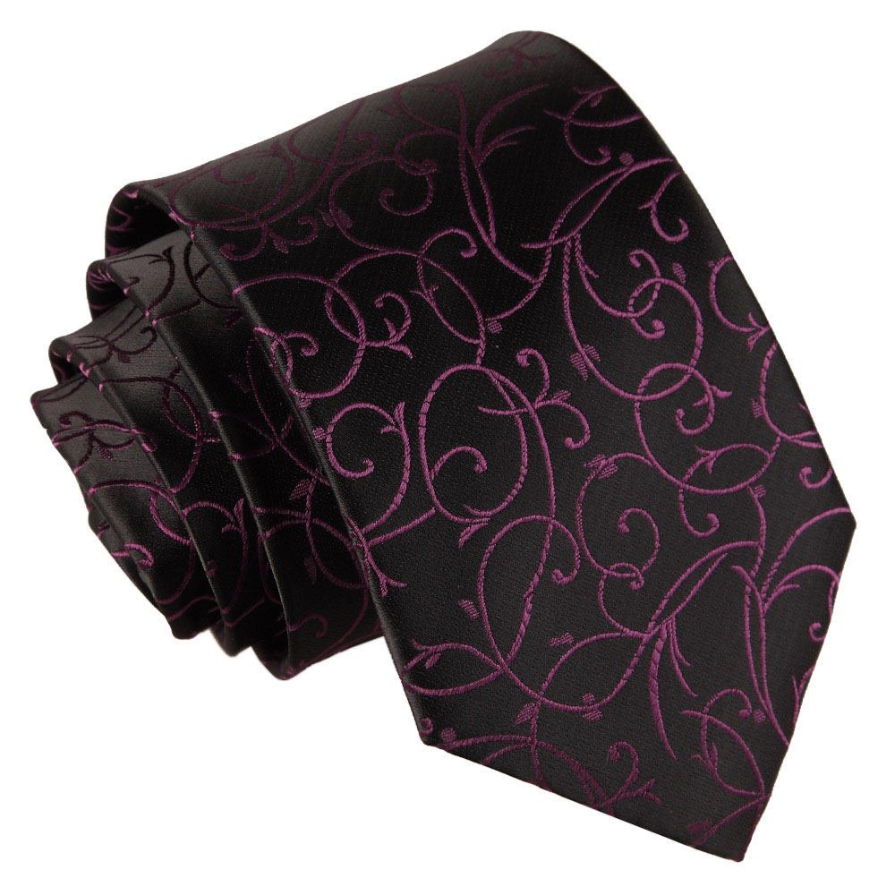 Dqt Men's Black And Purple Swirl Floral Jacquard Tie - 9Cm Classic Width Necktie - Wedding, Business & Formal