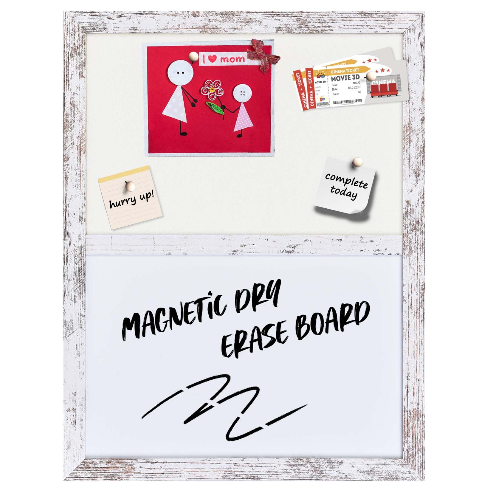 Umtiti Bulletin Board Whiteboard Beige Felt Board Combo for Office School Kitchen Bedroom, White Wood Frame,13"*17",Whiteboard+WH-3343WH