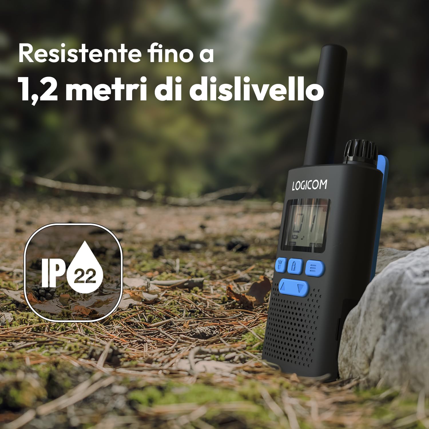 Logicom - Essential - Talkie-Walkie - PMR446 - sans Licence - Portée 10 km - autonomie 20h - écran LCD - USB-C - Lampe Torche - VOX Mains Libres -16 canaux - Batterie 1000 mAh - Pack 2 radios