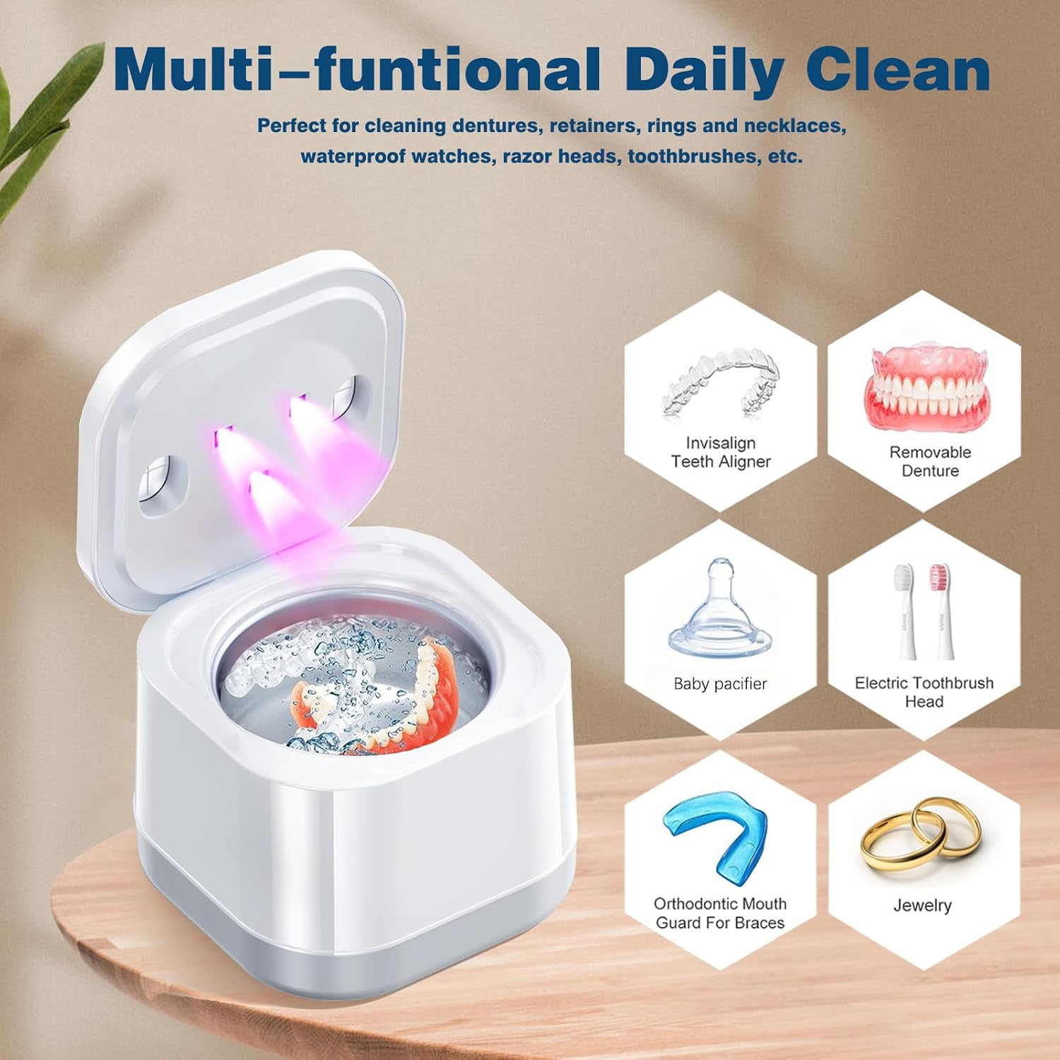 Ultrasonic U-V Retainer Cleaner Machine, 45kHz Ultrasonic Cleaner for Dentures, Retainer, Mouth Guard, Aligner, Toothbrush Head, 200ML Ultrasonic Cleaning Machine for All Dental Appliances - Image 3