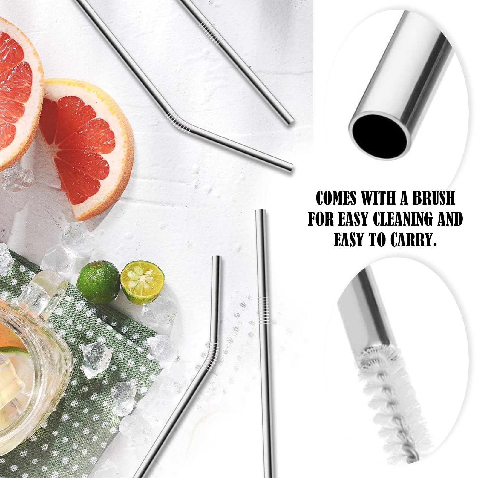 TYXHXTF 2 Pcs Paille Reutilisable, Avec 6 Pcs Couvertures De Paille Et 1 Brosses De Nettoyage, Bouchons De Paille Anti Poussière, Paille A Sniffer, Droites Et Courbées, Pour Pailles De 10 Mm