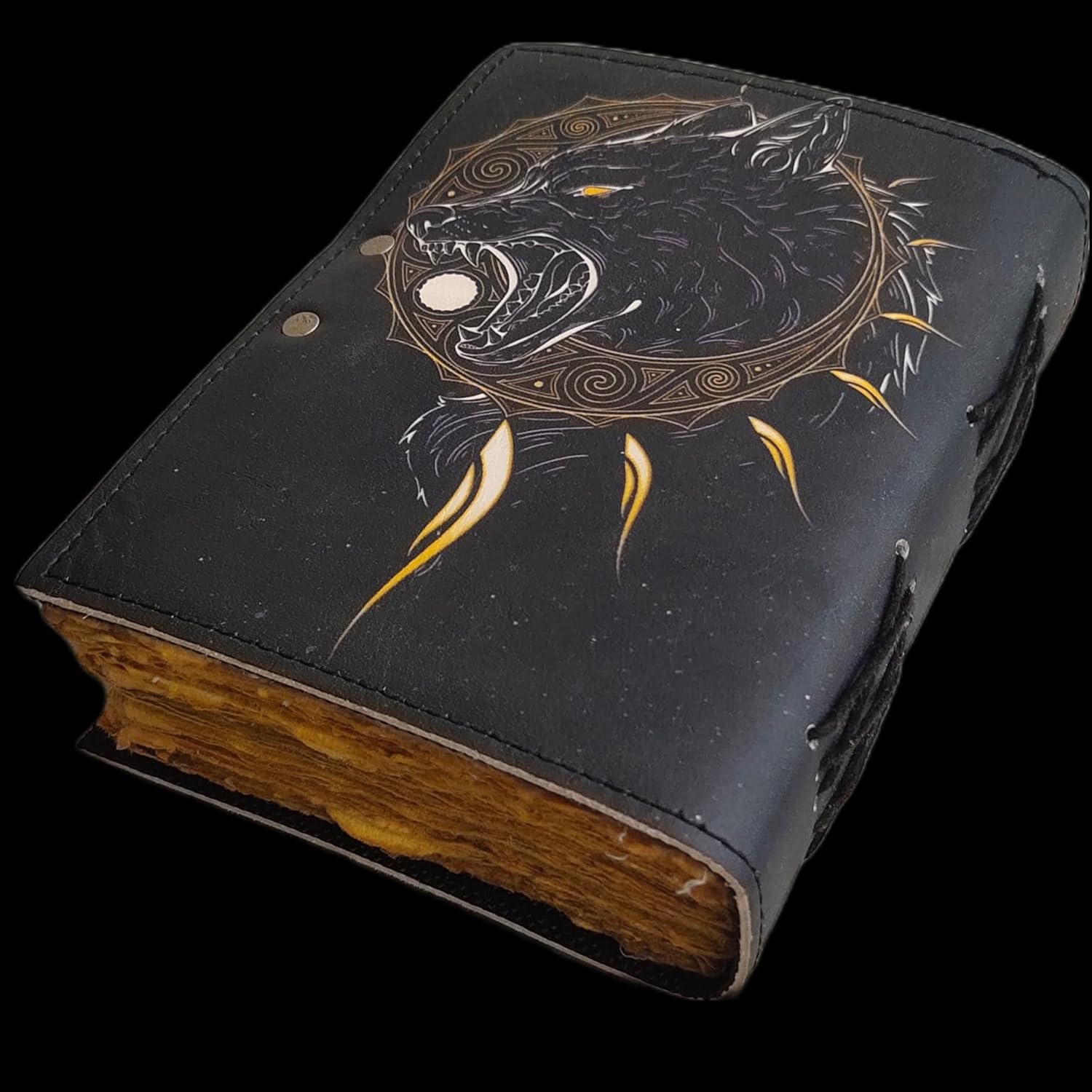 CORIUM ARTIFEX Black Wolf Leather Journal for men and women, 200 Pages of Antique Handmade Deckle Edge Vintage Paper, Use as Sketchbook, Drawing Journal, or Photo Album (7 X 10)