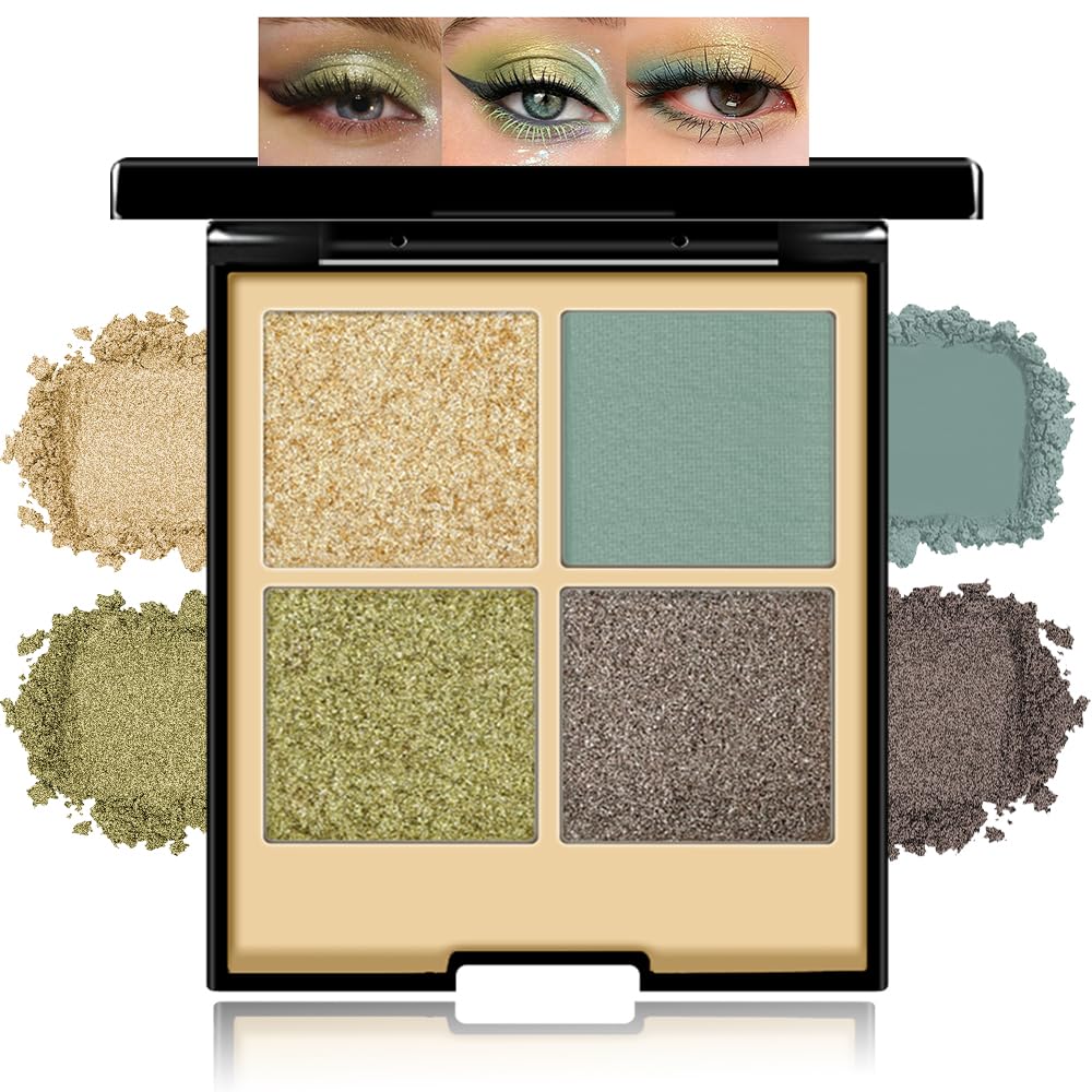 Olive Green Gold Glitter Eyeshadow Palette - Sage Matte, Forest Green & Metallic Bronze Everyday Highly Pigmented Eye Shadow Makeup, Bold Festival & Unique Artistic Looks, Travel Size 05# C-#05