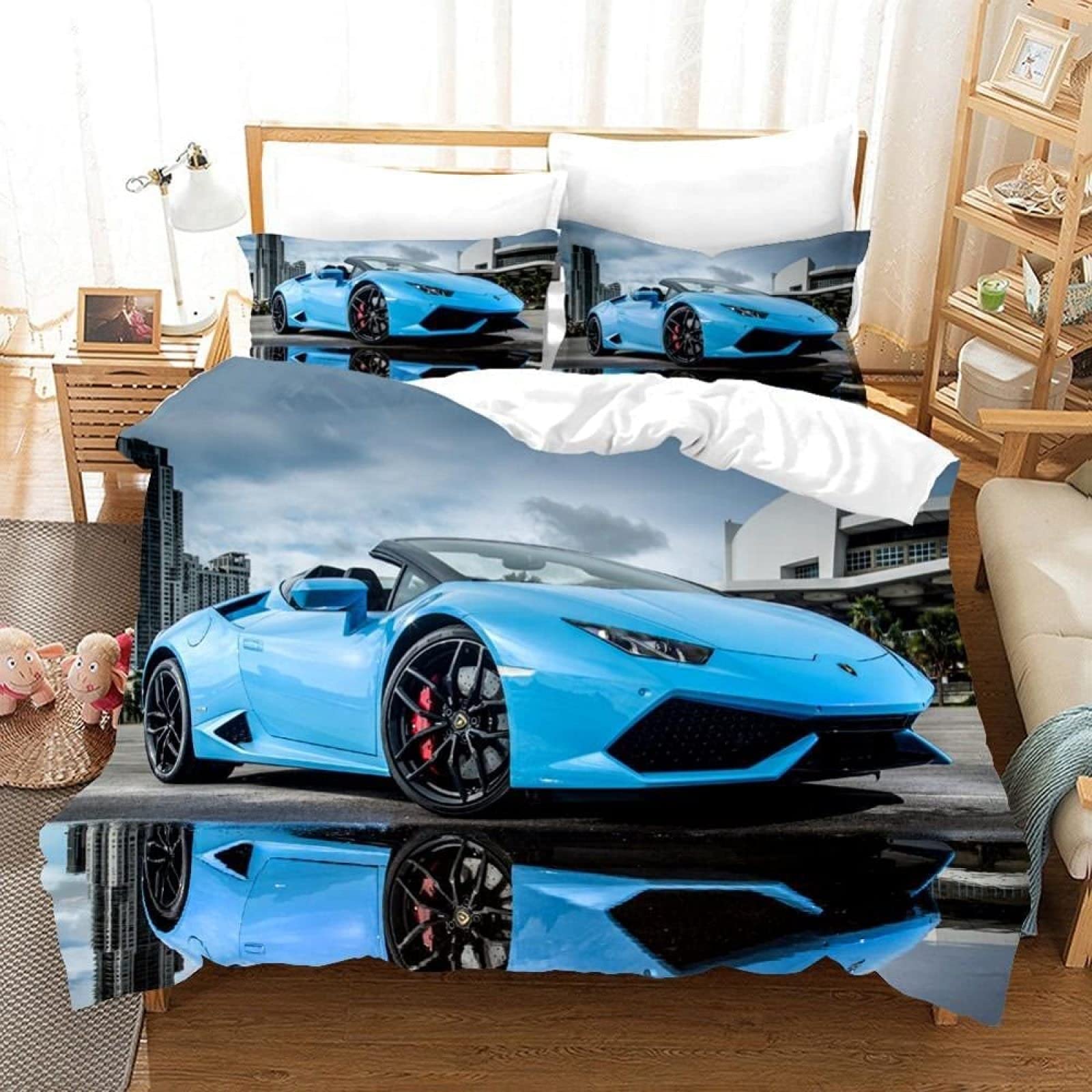 Komplet pościeli 200 x 220 cm, niebieski komplet pościeli z zamkiem błyskawicznym dla dorosłych, młodzieży, dzieci, miękka, oddychająca poszewka na kołdrę z mikrofibry + 2 poszewki na poduszkę