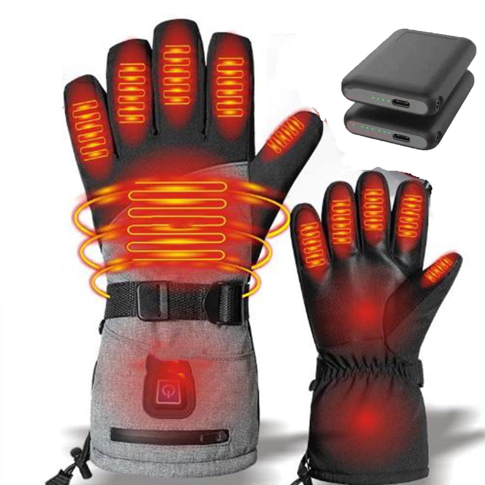 Gants Chauffants pour Homme et Femme, 7,4 V - 5000 mAh, Chauffage Gants D'hiver Imperméables Écran Tactile pour Ski, Randonnée, Cyclisme, Moto