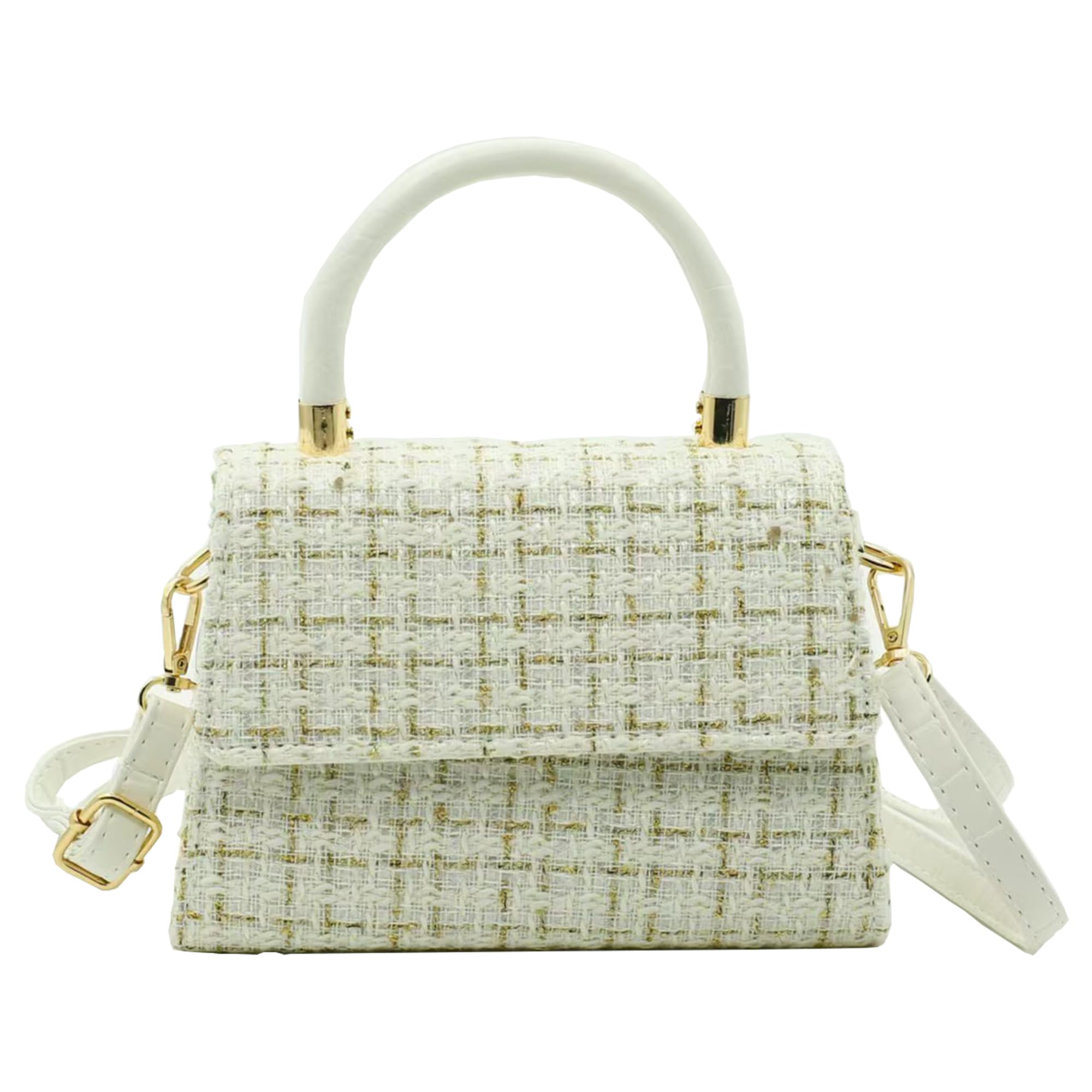 FGJKKK Crossbody Bag for Women, Fashion Top-Handle Tweed Pearl Crystal Purses Handbags Evening Bag Satchel Shoulder Bags (white2)