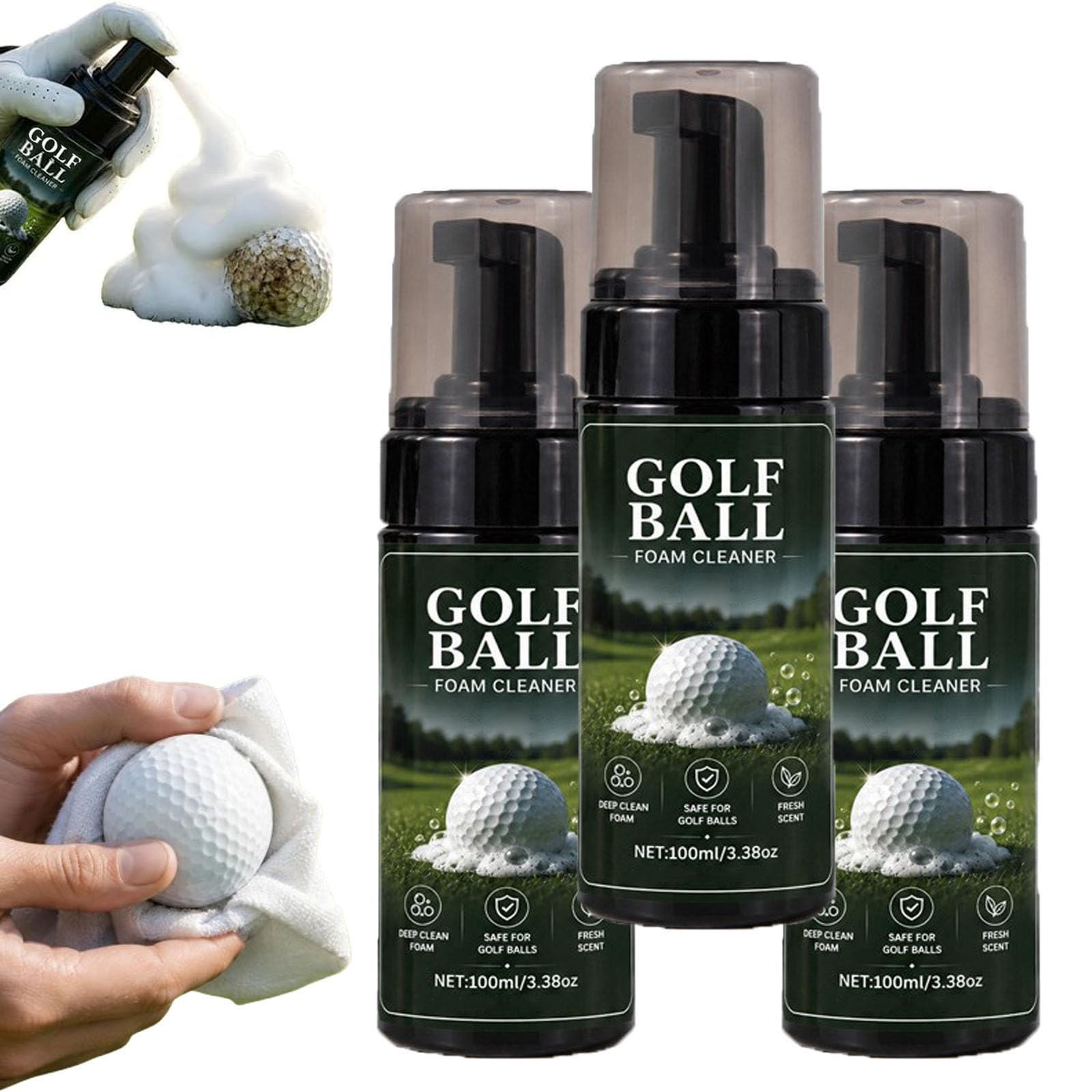 Tragbarer Golfball-Schaumreiniger, 3,38-Unzen-Spray, Tiefenreinigungsschaum für Grübchen, sofortiger Glanz- und Spin-Restaurator, Golfzubehör für unterwegs