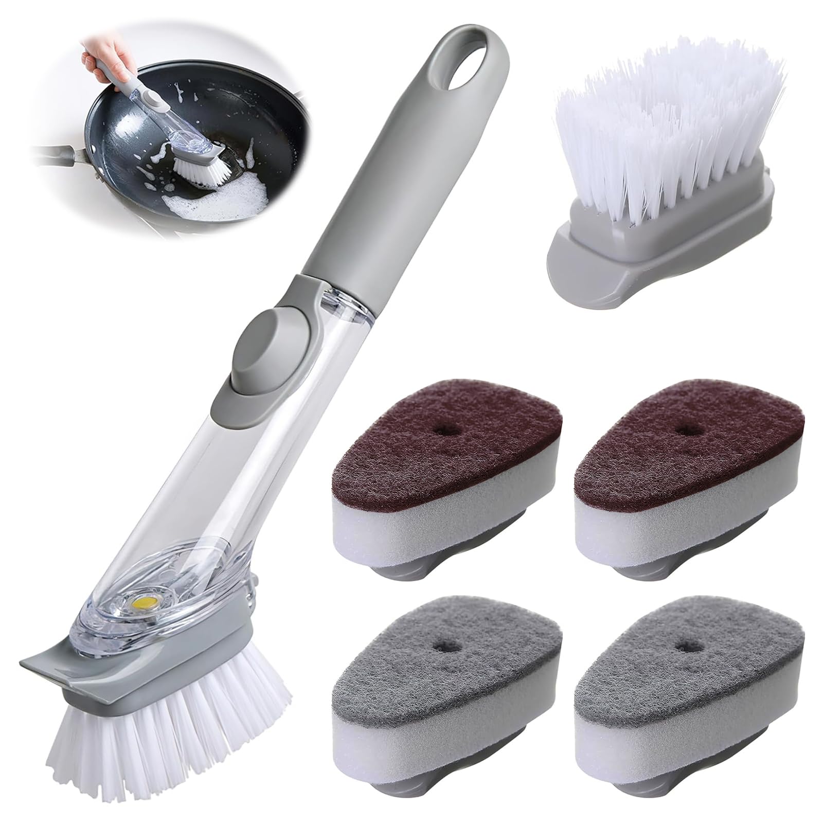 Spazzola Per Lavello MR.SIGA Con Dispenser Detersivo - Testina Sostituibile, Raschietto Integrato, Pulizia Pentole E Piatti - Foto 6