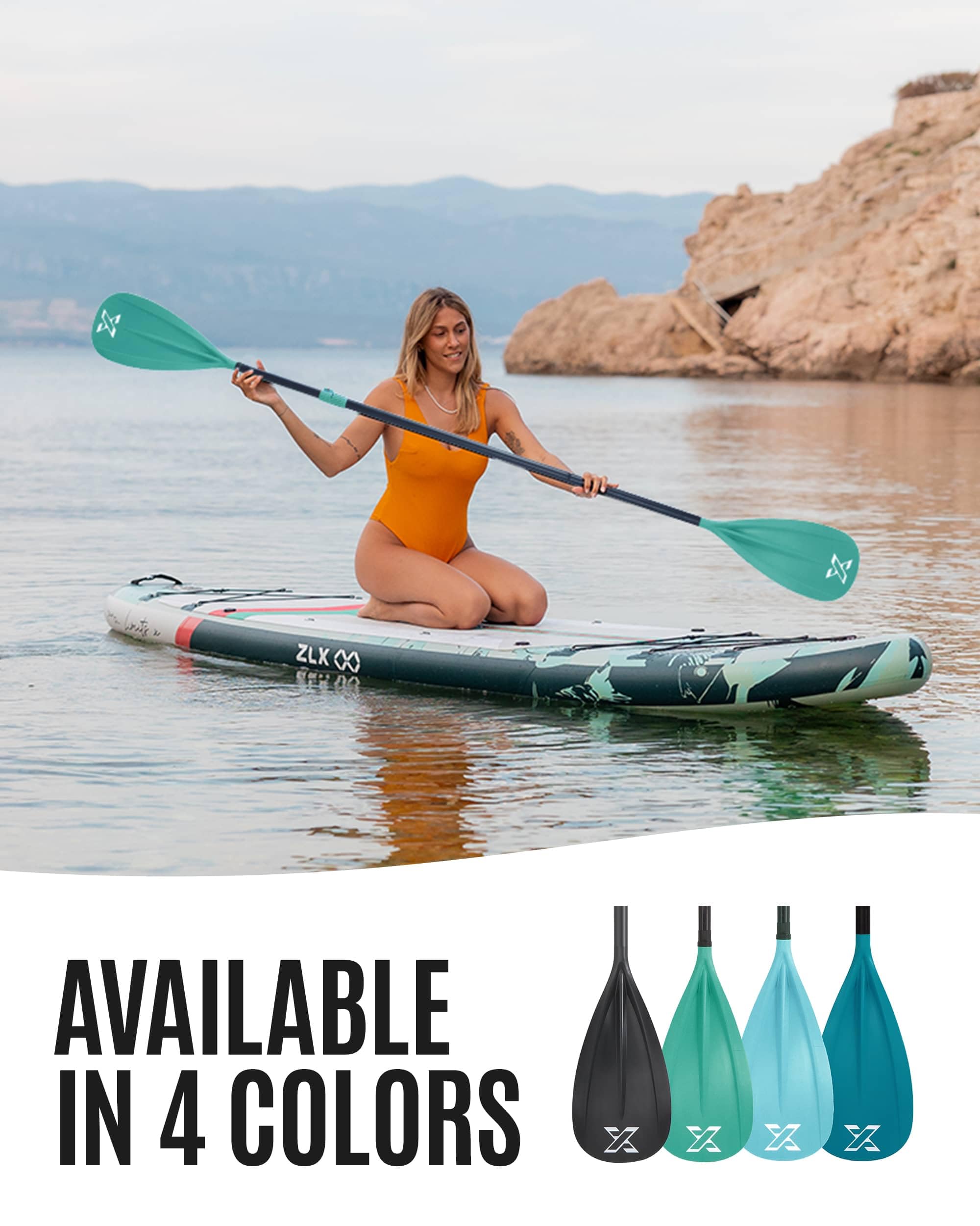 ZLX Pagaie de Sup réglable en Aluminium – Légère, poignée Ergonomique en T, Assemblage Rapide et Lames durables pour Kayak pagaie 2 utilisations…