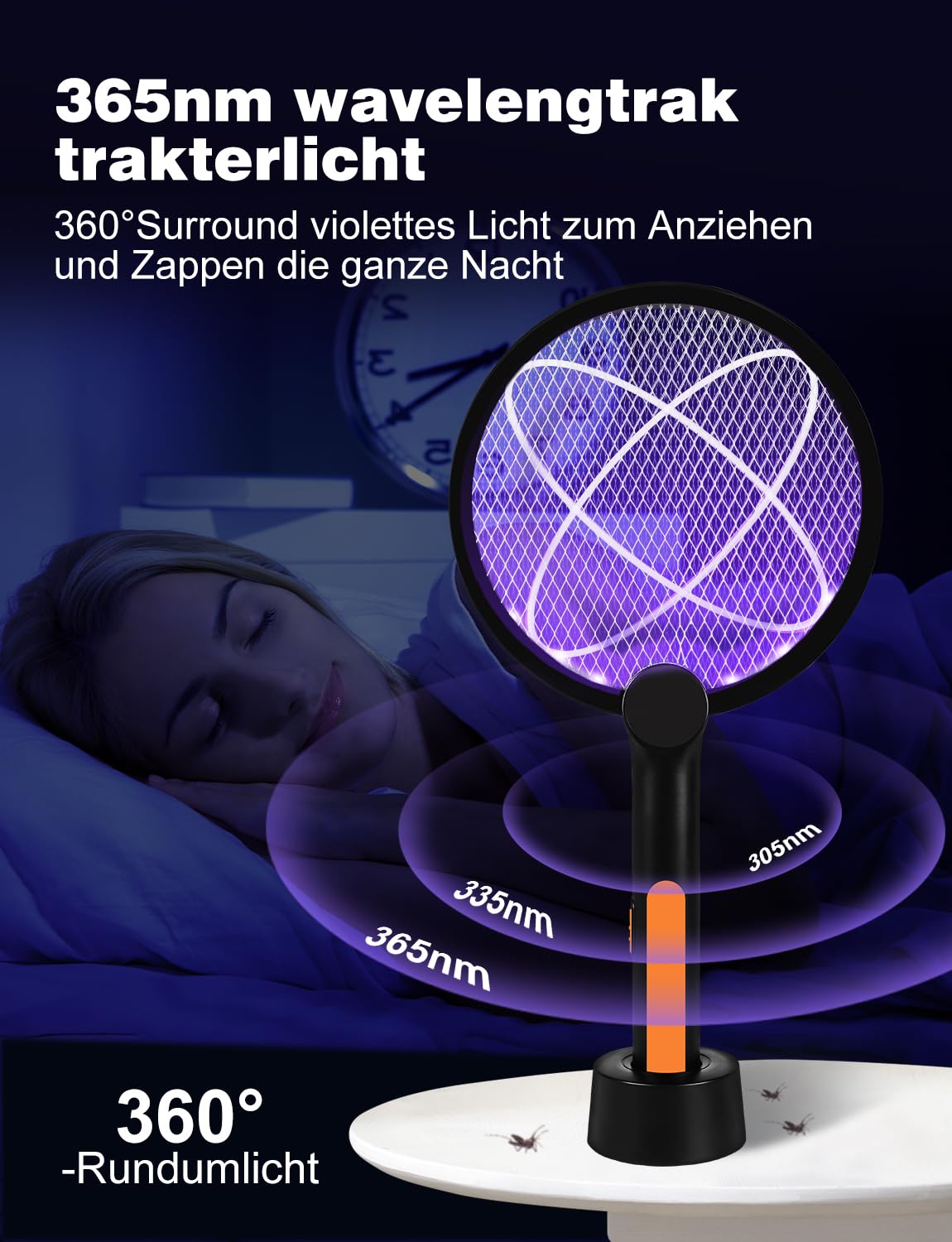 4000V Elektrische Fliegenklatsche mit Ladestation, 2 in 1 USB mit Akku Aufladbar Elektro Mückenklatsche mit Lichtfalle Moskito Schwarz (Schwarz 1 STK)