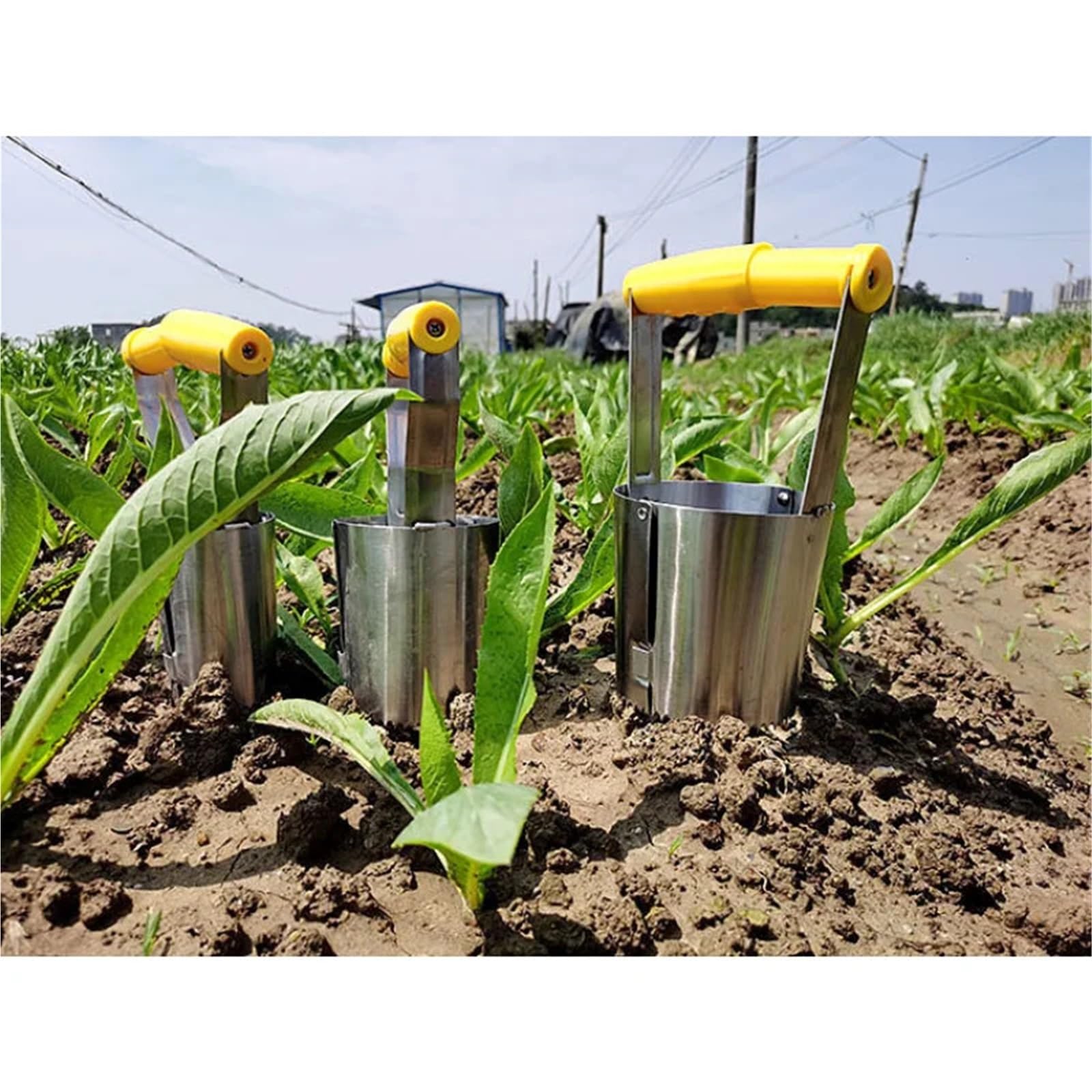Trasplantador de plántulas de acero inoxidable engrosado, herramienta de siembra de agujeros de excavación, pala de jardinería for plantar vegetales(S M L)