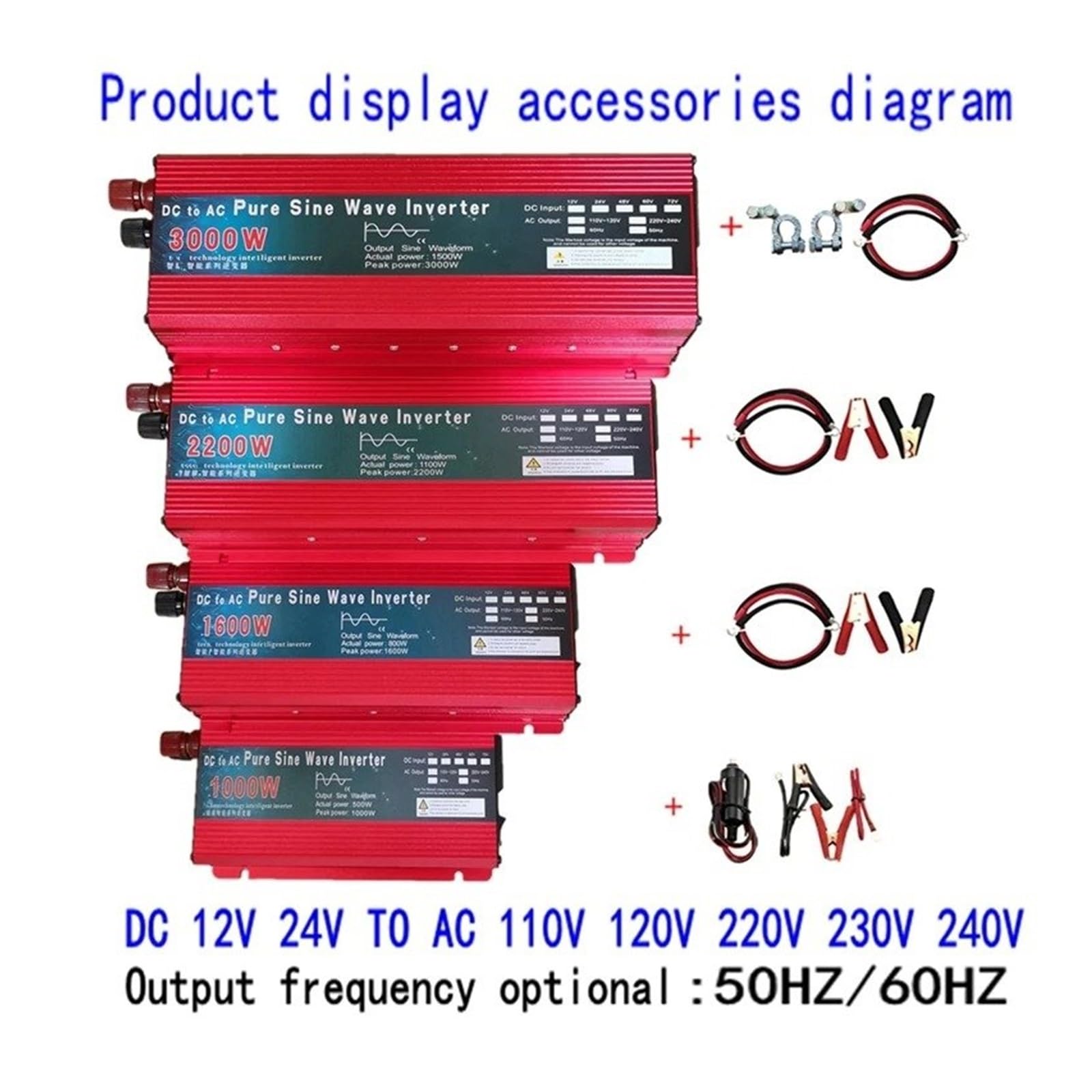 Inversor Inversor Onda Sinusoidal Pura 1000 W 1600 W 2000 W 3000 W CC 12 V/24 V A CA 110 V/220 V Convertidor Portátil Energía Solar Convertidor(110V 60Hz,1600W 12V)