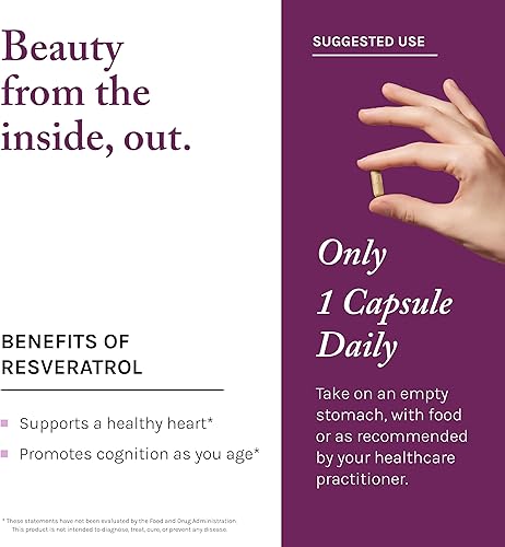 Miniatura 5 de Reserveage Beauty, Resveratrol 100 mg, suplemento antioxidante para la salud cardíaca y celular, apoya el envejecimiento saludable y el sistema